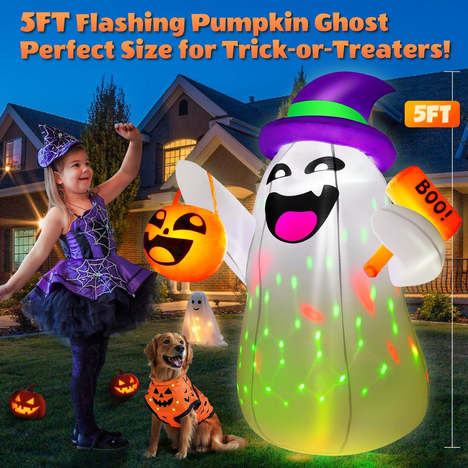Fantasma Inflable de Halloween 5FT con Luz LED Multicolor Zukakii