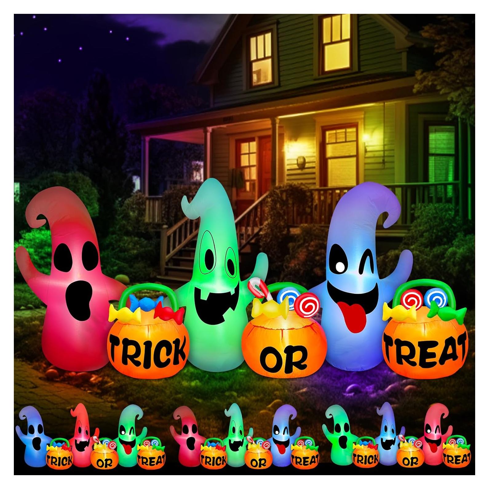 Decoración Inflable Halloween TURNMEON 2.44 m 3 Fantasmas LED