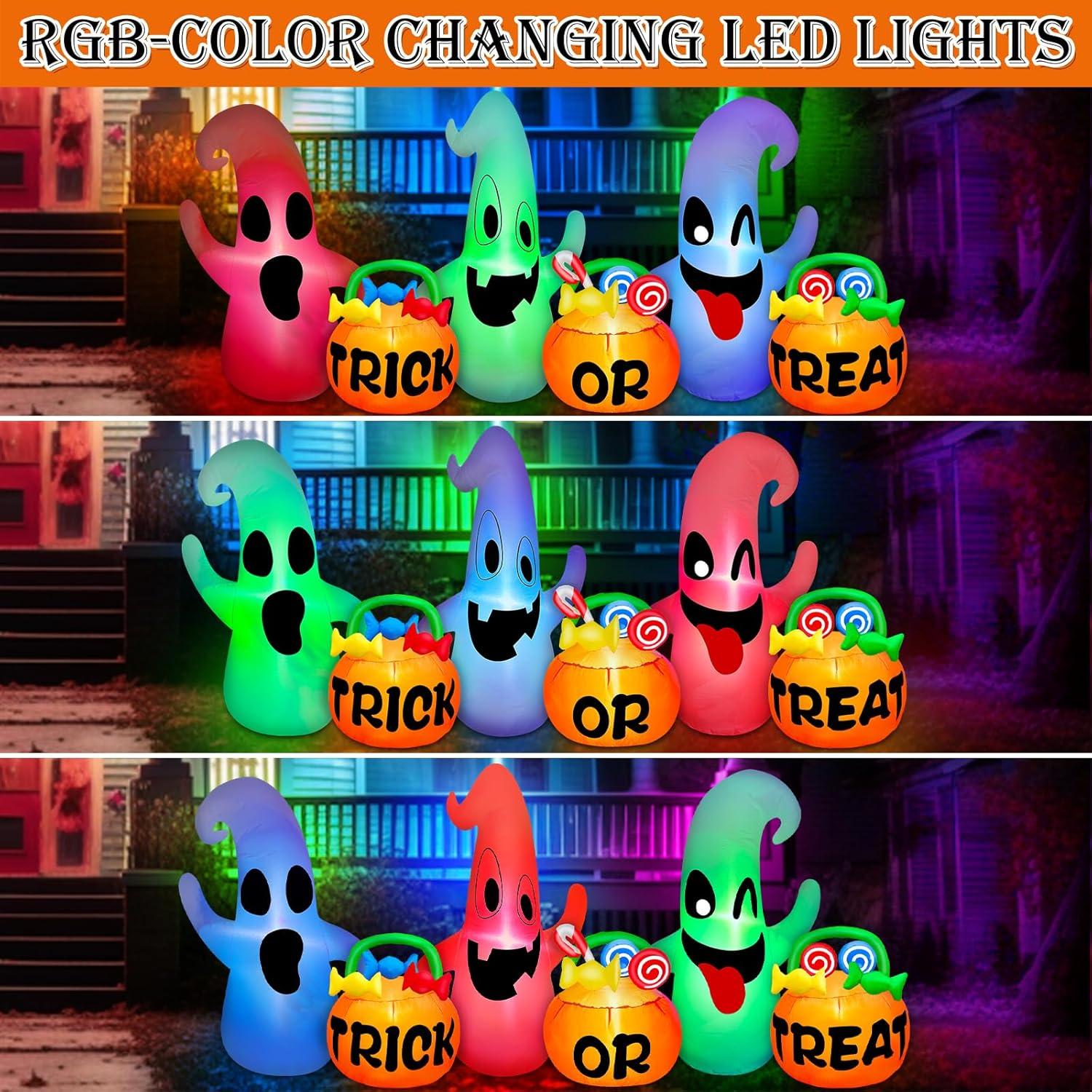 Decoración Inflable Halloween TURNMEON 2.44 m 3 Fantasmas LED