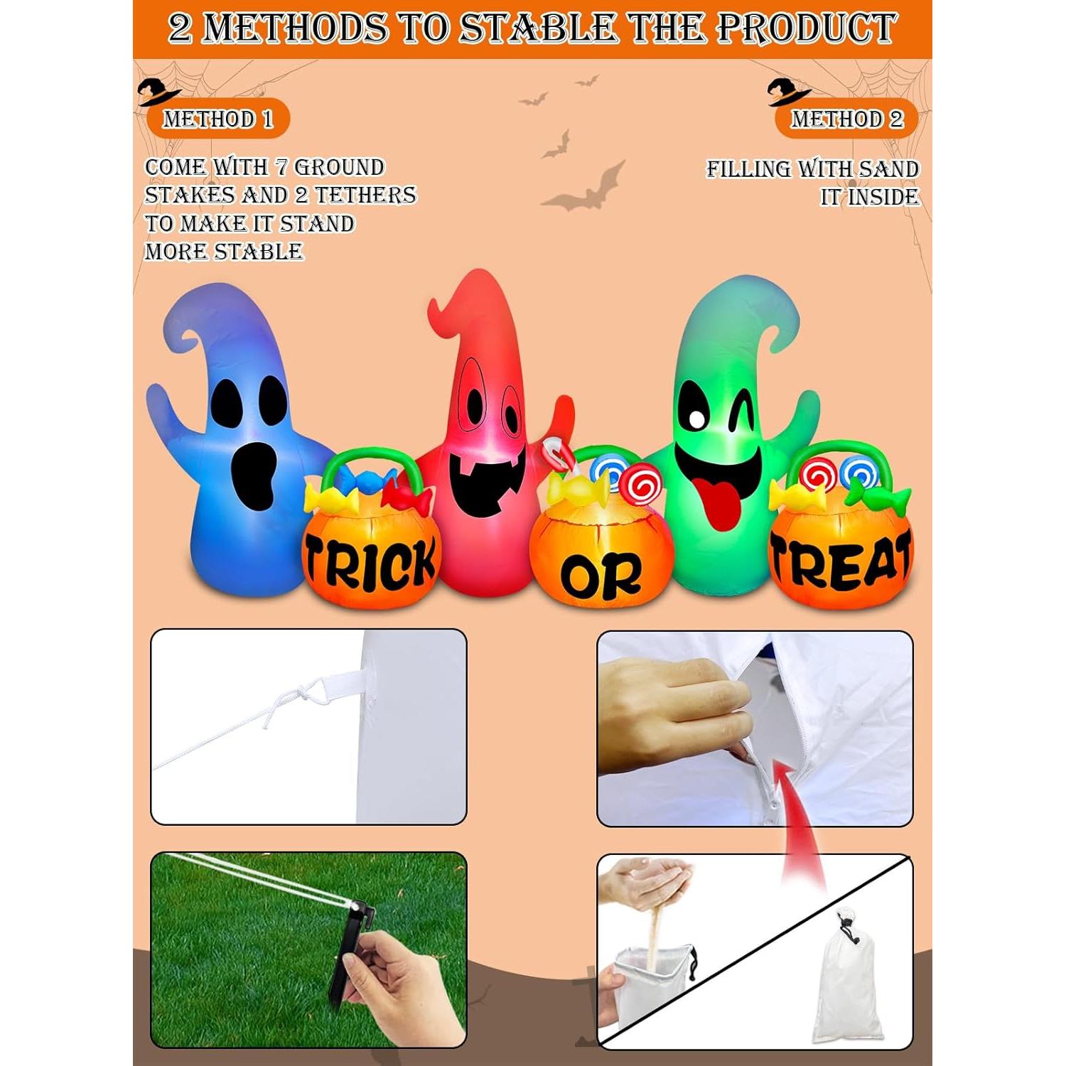 Decoración Inflable Halloween TURNMEON 2.44 m 3 Fantasmas LED