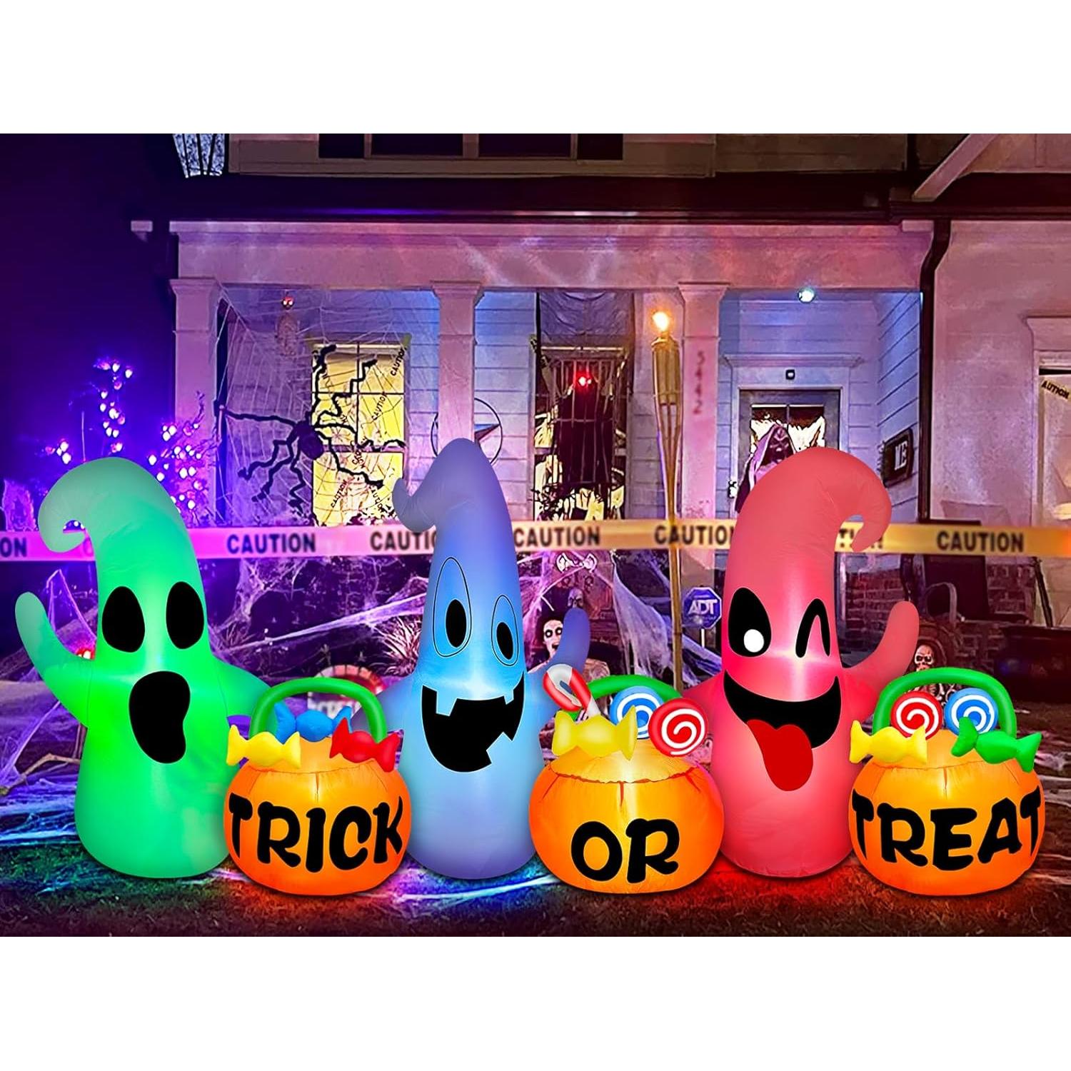 Decoración Inflable Halloween TURNMEON 2.44 m 3 Fantasmas LED