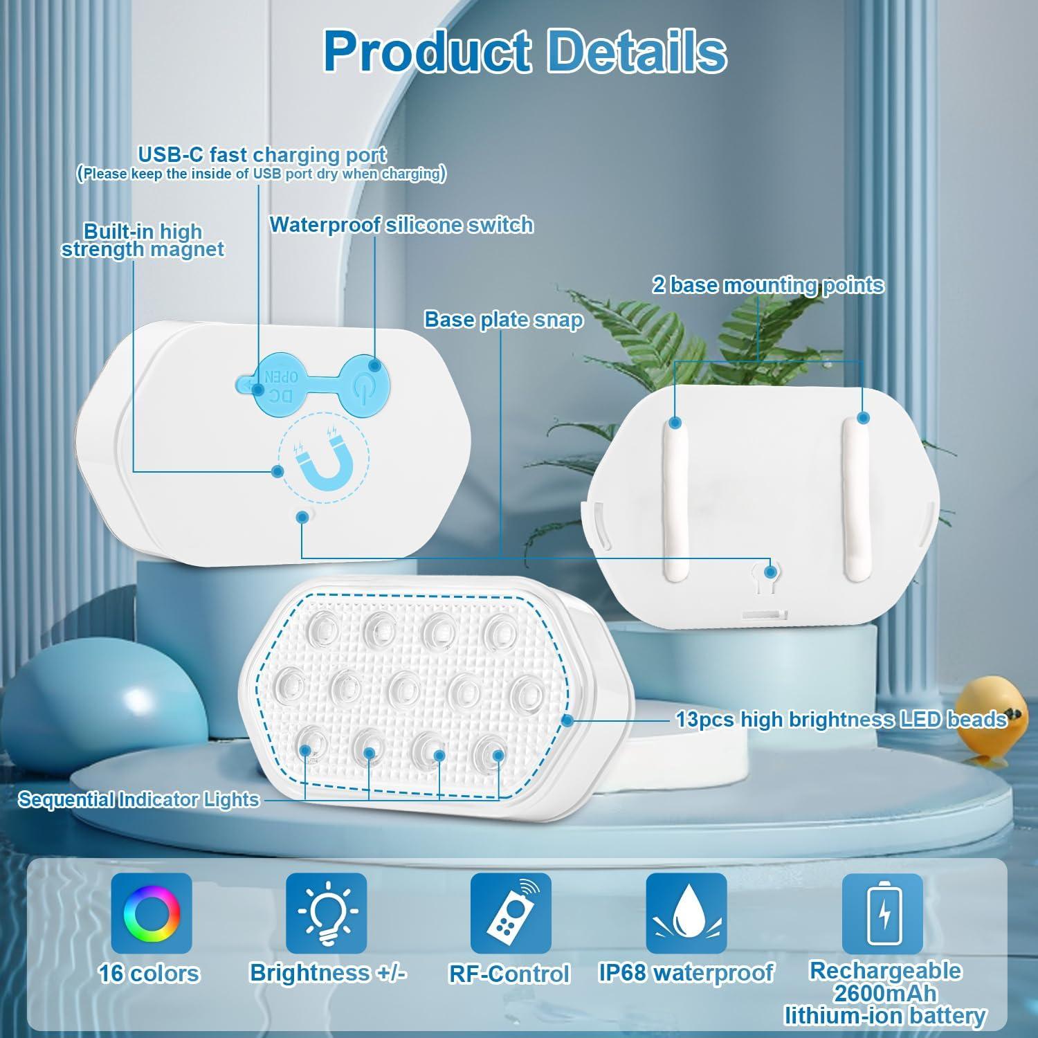 Luces LED sumergibles BOXPSII IP68 recargables 4 unidades