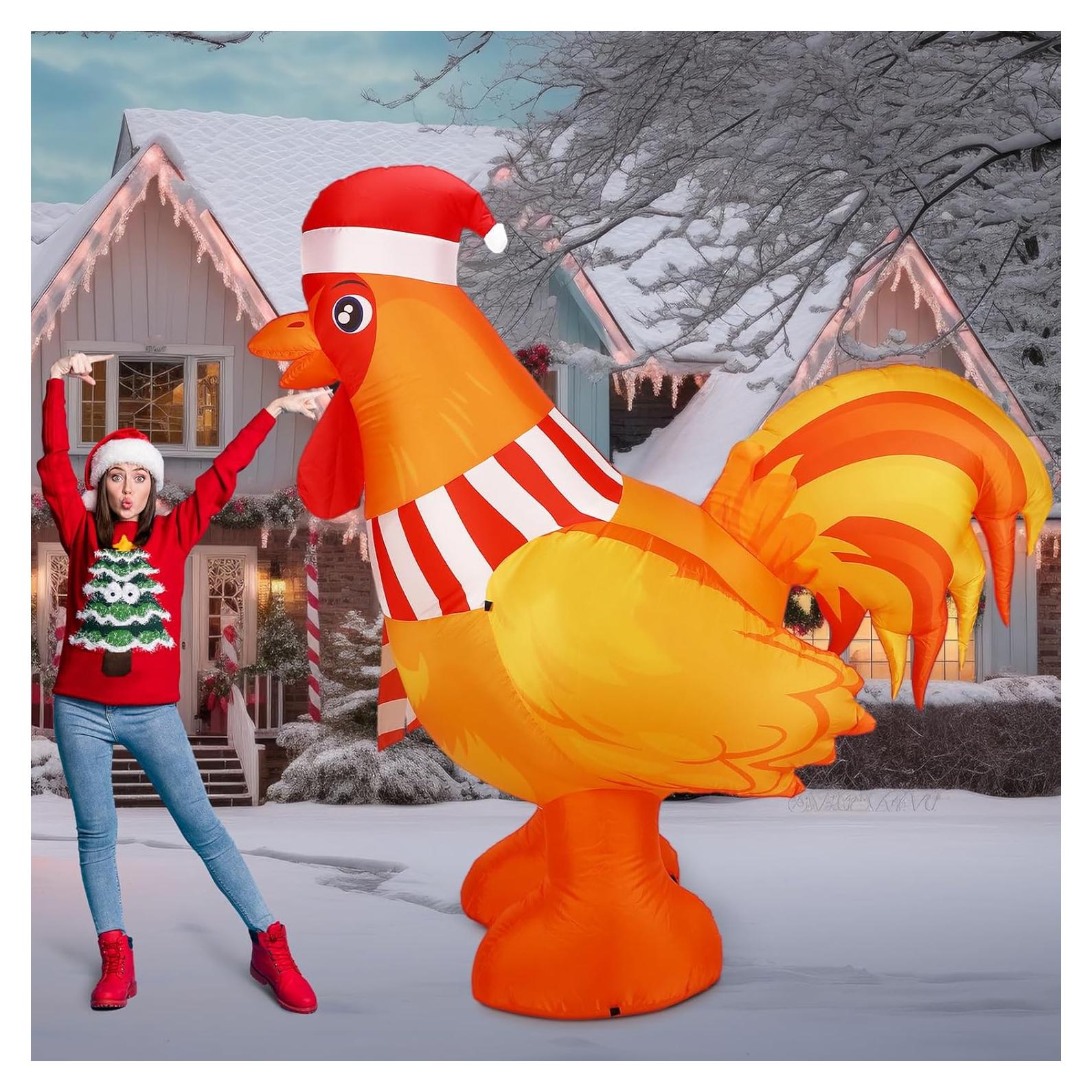Gallo Inflable de Navidad 1.83m RoundFunny con Luces LED