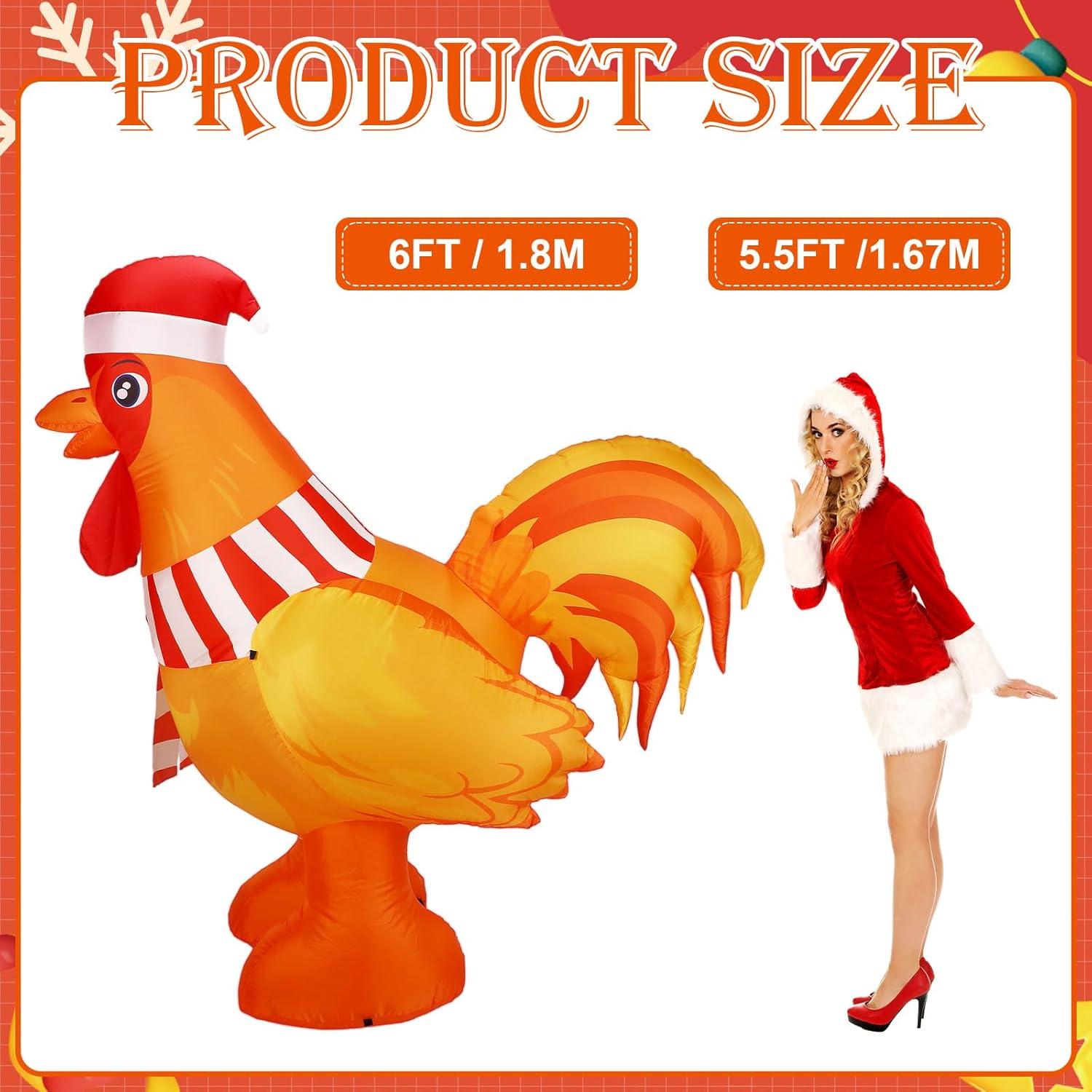 Gallo Inflable de Navidad 1.83m RoundFunny con Luces LED