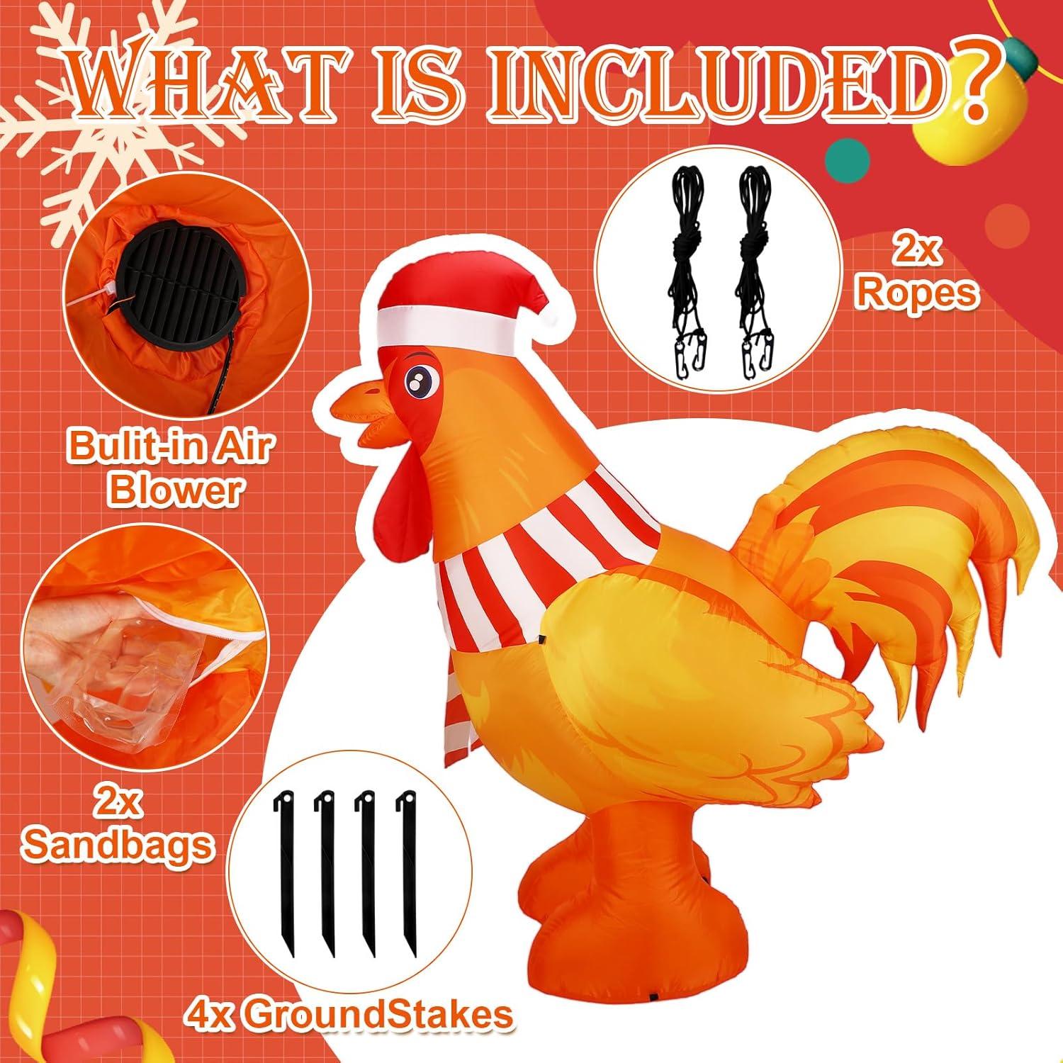 Gallo Inflable de Navidad 1.83m RoundFunny con Luces LED