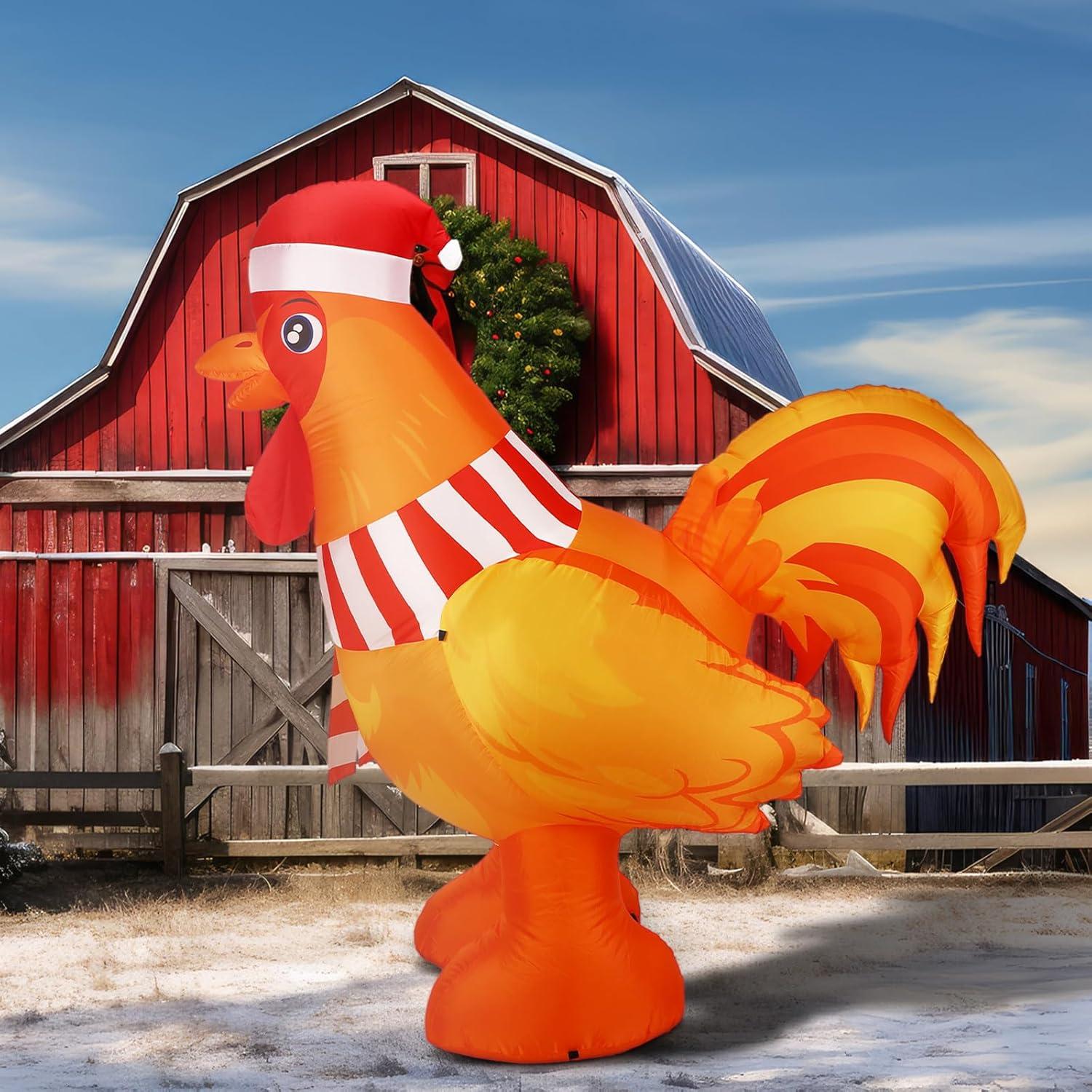 Gallo Inflable de Navidad 1.83m RoundFunny con Luces LED