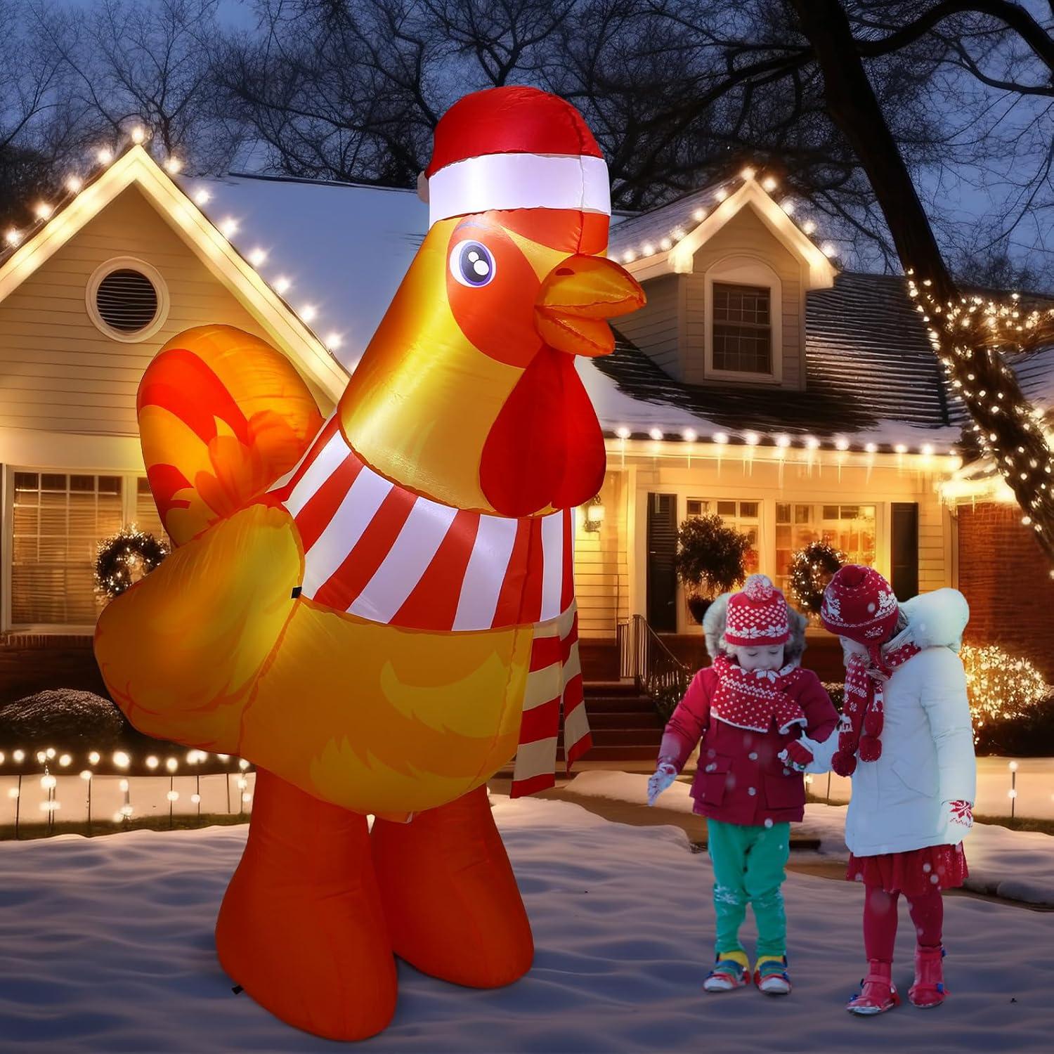 Gallo Inflable de Navidad 1.83m RoundFunny con Luces LED
