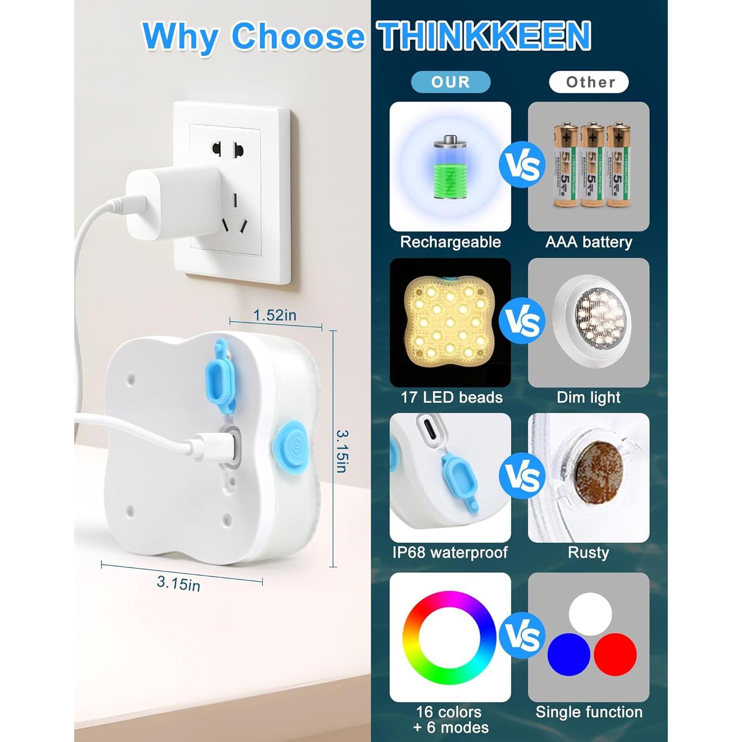 Luces de piscina sumergibles THINKKEEN RGB 2 Paquete LED