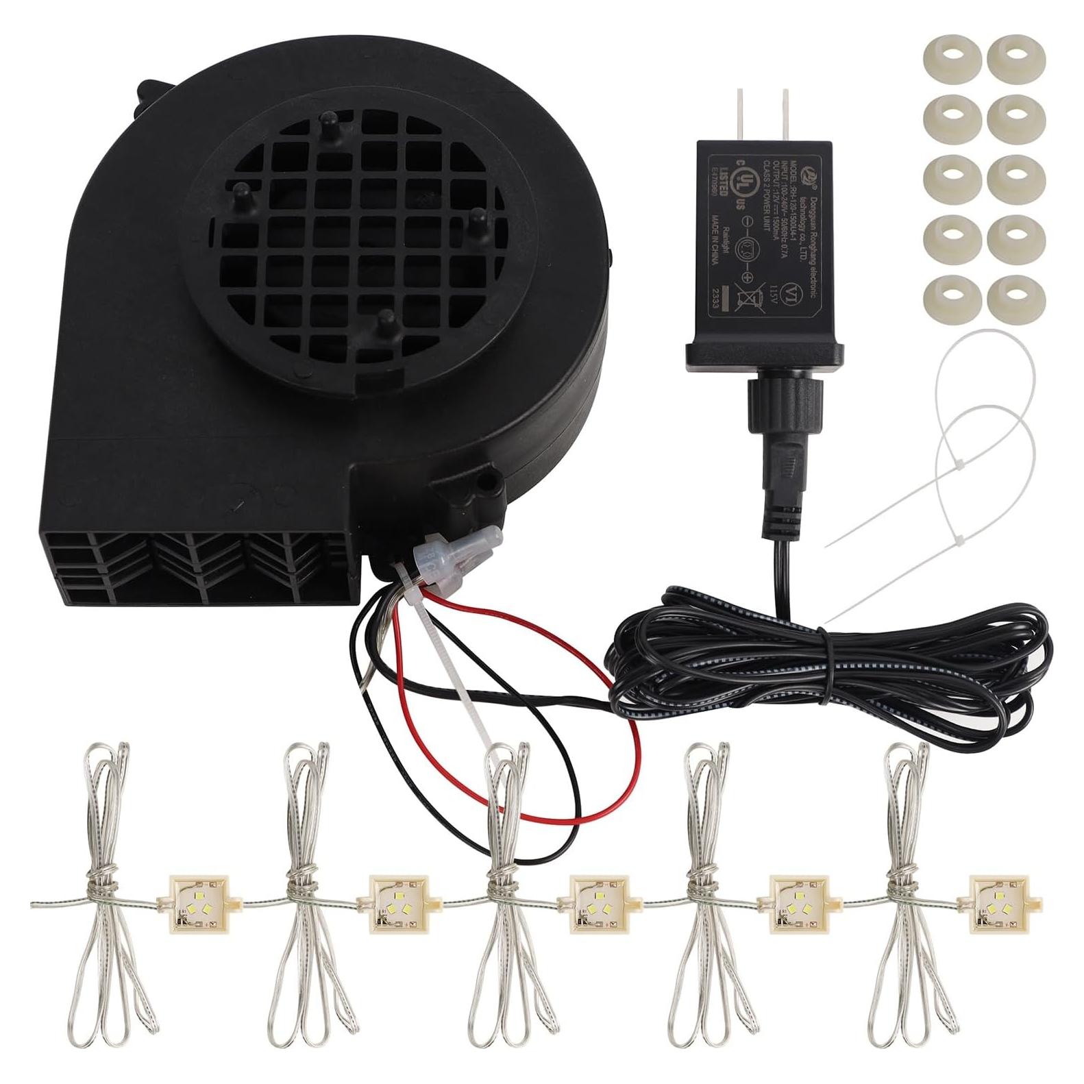 Juegoal Replacement Inflatable Blower 1500mA for Inflatable Yard Decorations, with 12V/1.2A Adapter, 5pcs LED Lights & 9.8FT Leading Wire, for Light Up Holiday Winter Lawn Garden Blow up Decor