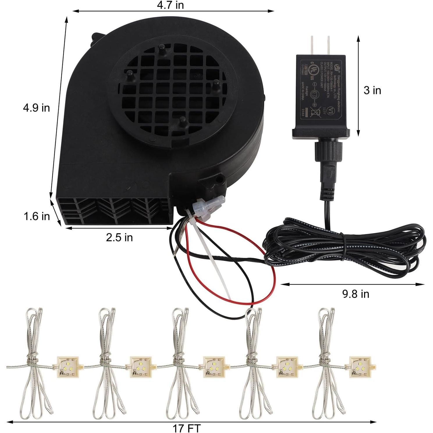 Juegoal Replacement Inflatable Blower 1500mA for Inflatable Yard Decorations, with 12V/1.2A Adapter, 5pcs LED Lights & 9.8FT Leading Wire, for Light Up Holiday Winter Lawn Garden Blow up Decor