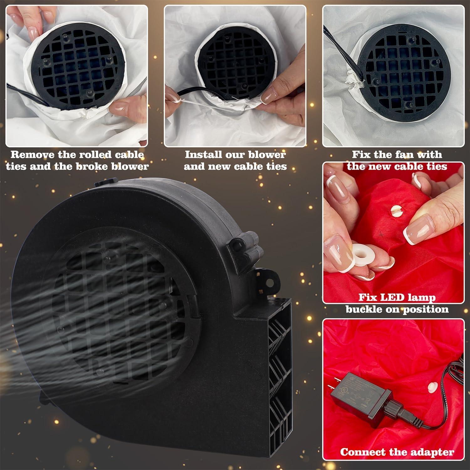 Juegoal Replacement Inflatable Blower 1500mA for Inflatable Yard Decorations, with 12V/1.2A Adapter, 5pcs LED Lights & 9.8FT Leading Wire, for Light Up Holiday Winter Lawn Garden Blow up Decor