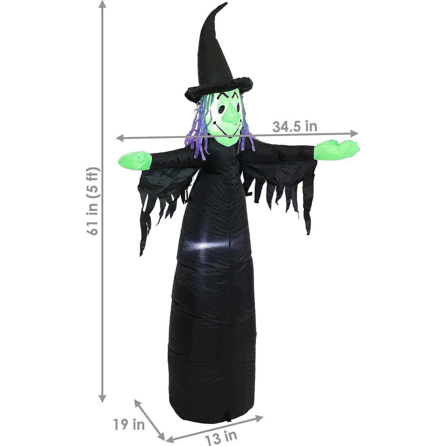 Decoración Inflable Halloween Sunnydaze 5' Bruja Malvada LED