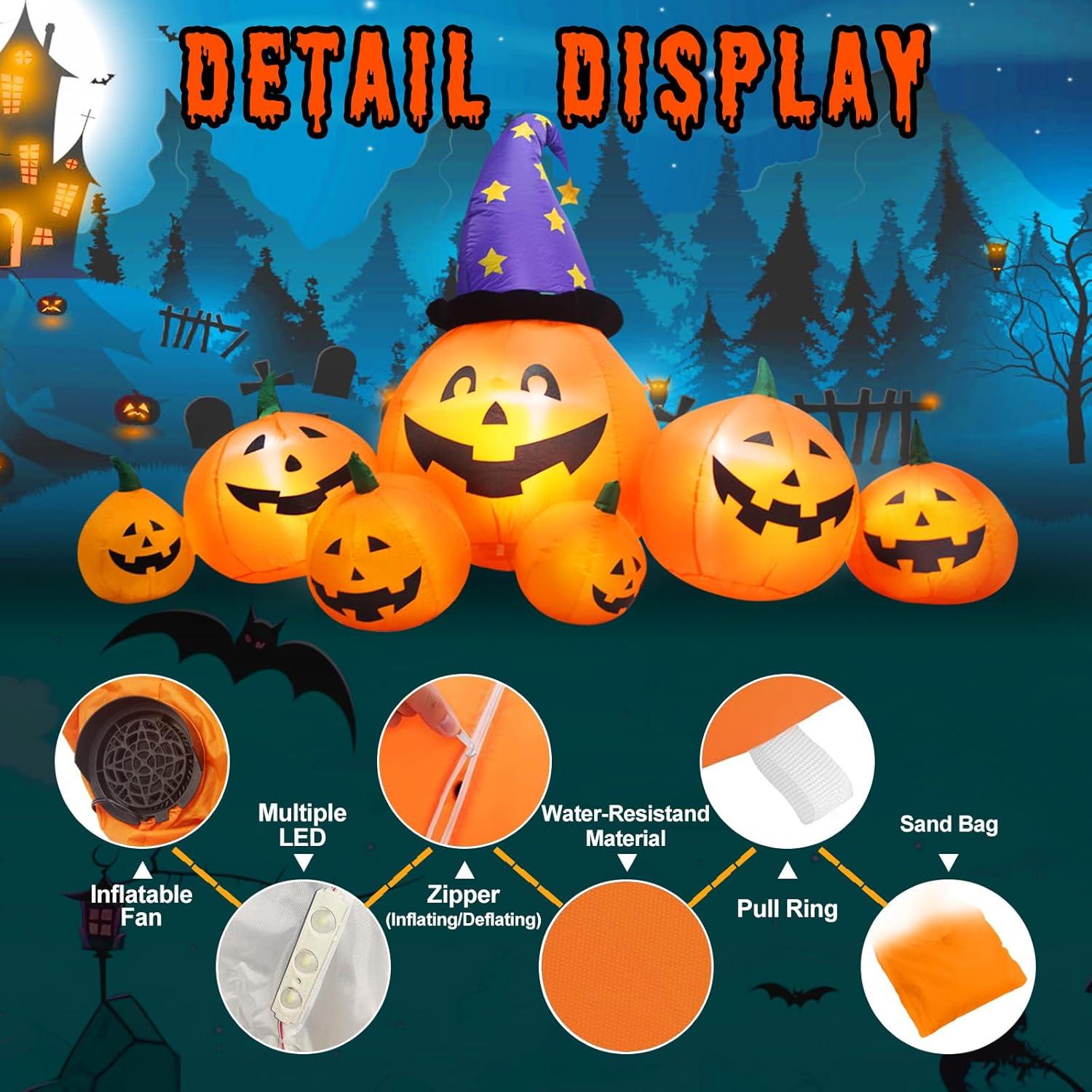 Calabaza Inflable Grande Evoio 2.44 m con Luces LED Halloween