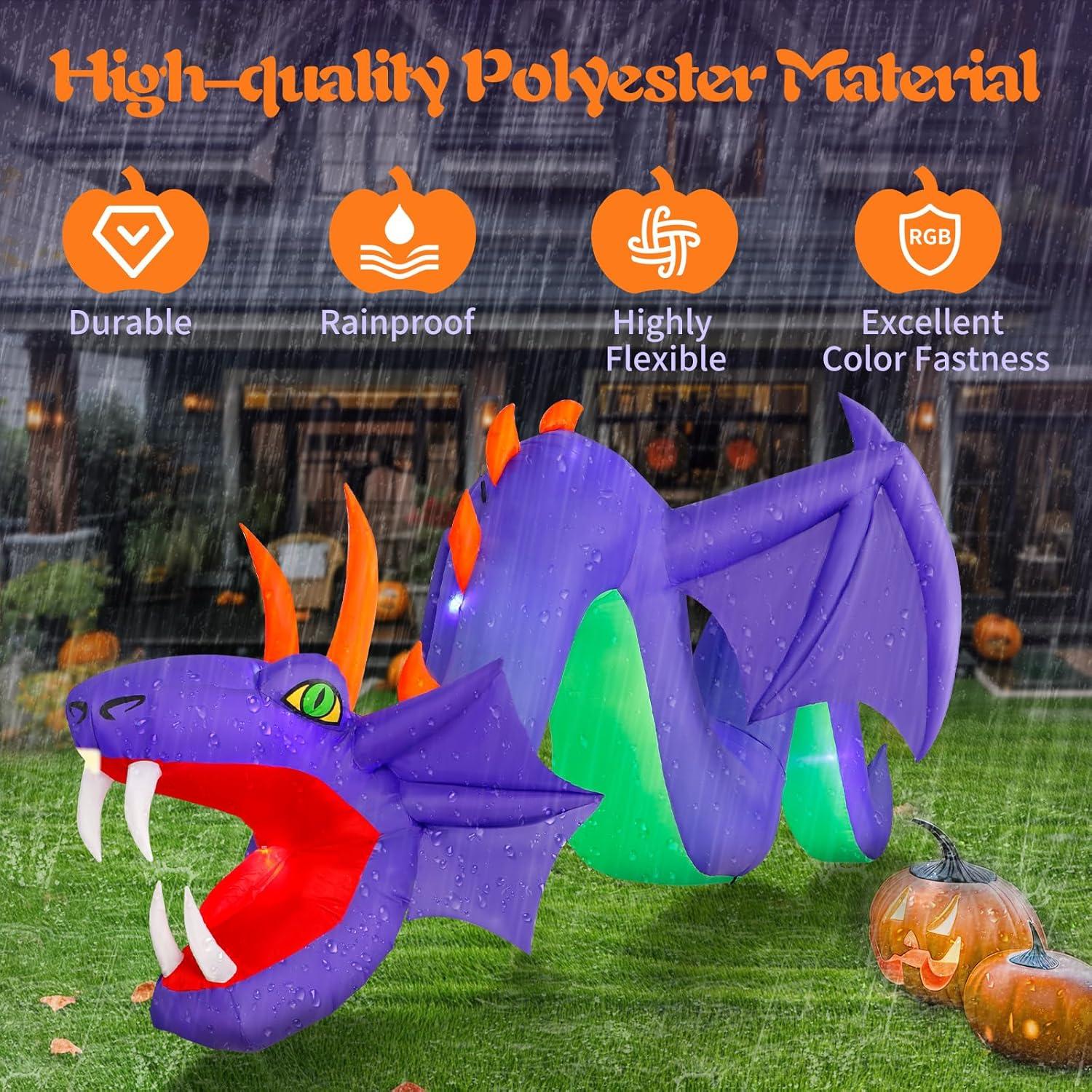 Dragón Inflable Morado de 3.66 m Wothfav con LEDs para Halloween