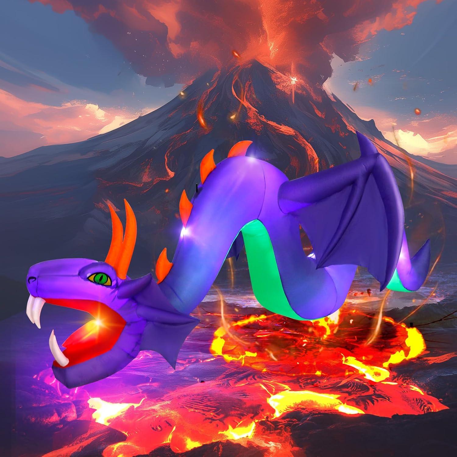 Dragón Inflable Morado de 3.66 m Wothfav con LEDs para Halloween