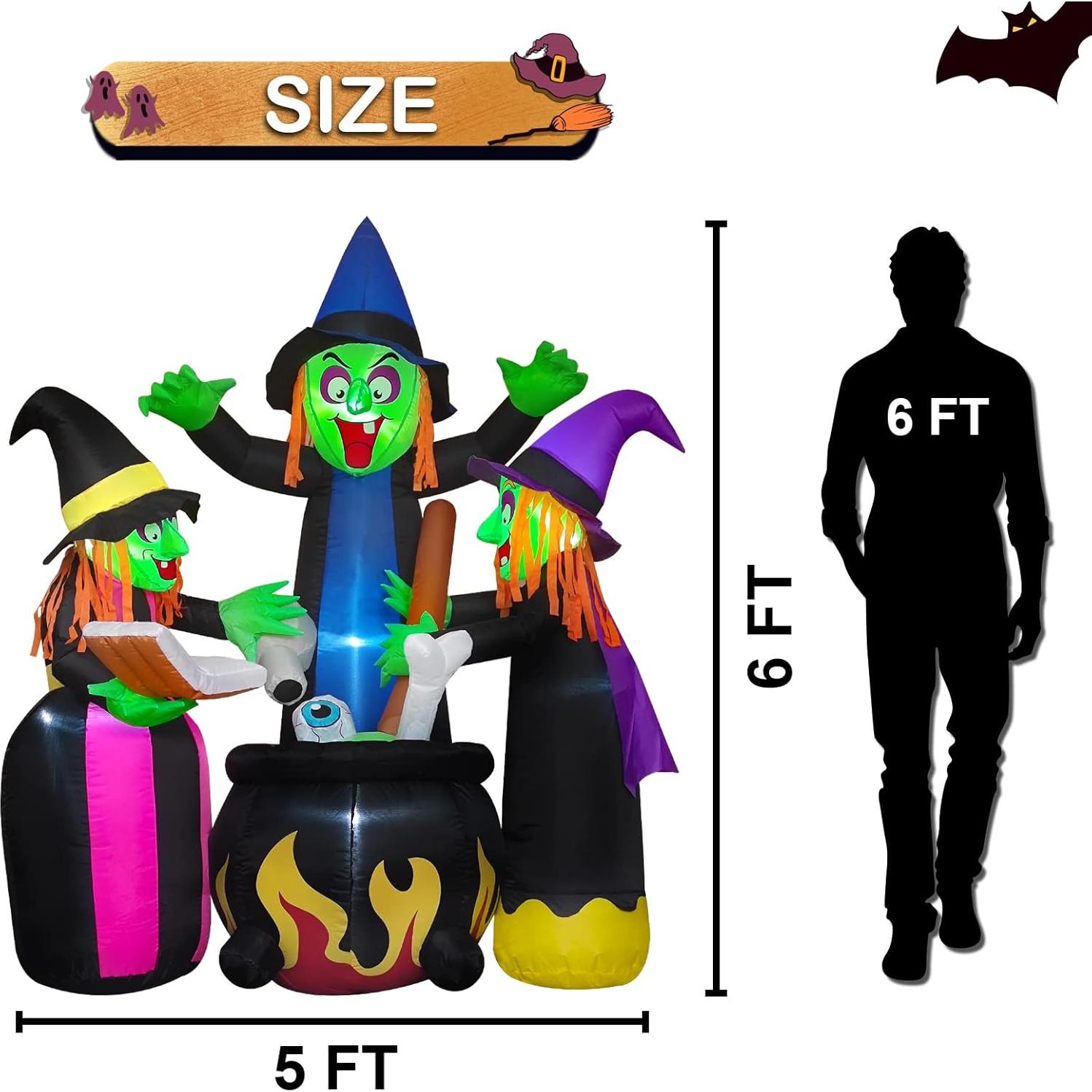 Decoración Inflable Halloween 3 Brujas Poptrend 1.83m LED