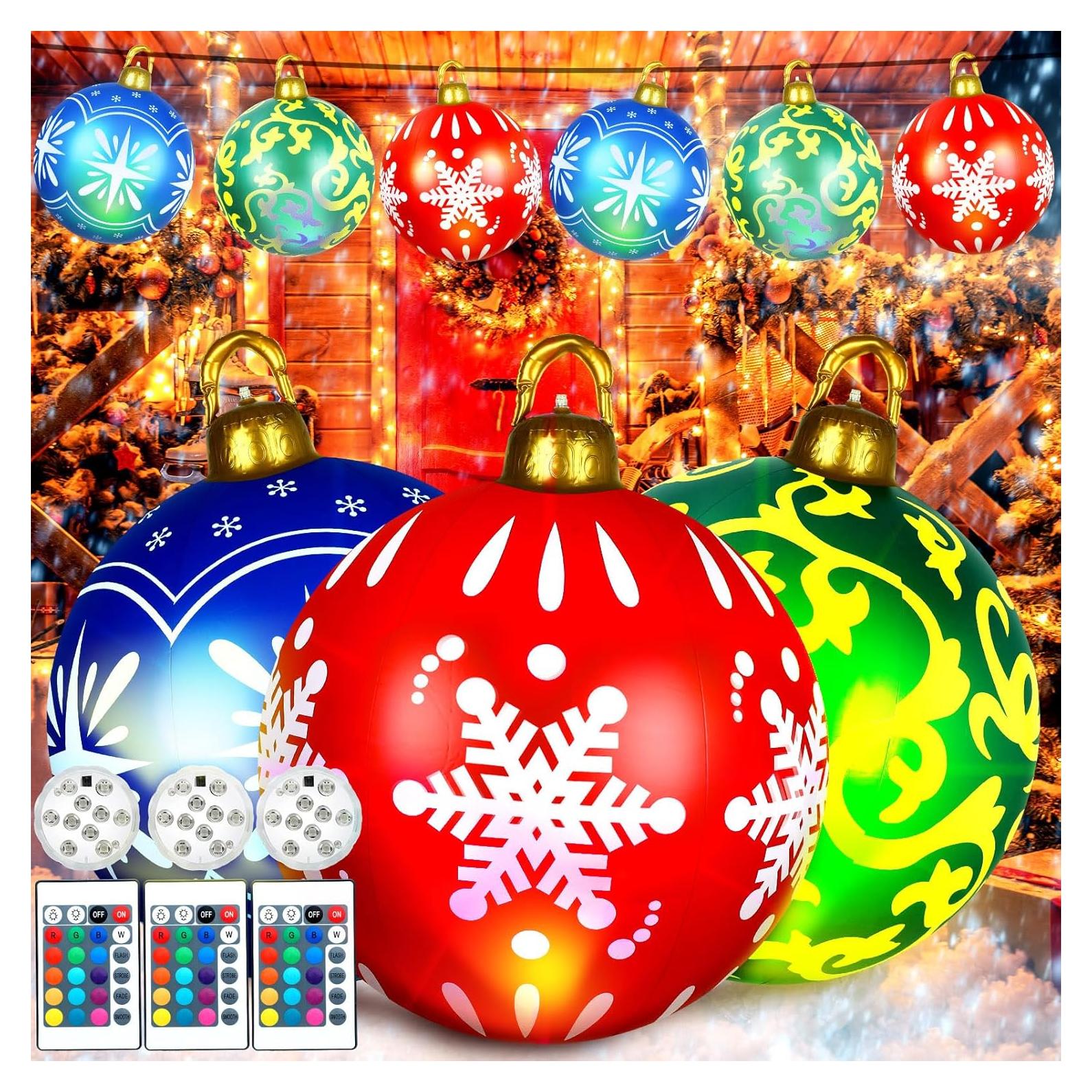 Jetec 3 Pcs Bolas Inflables de Navidad 60 cm Multicolor LED
