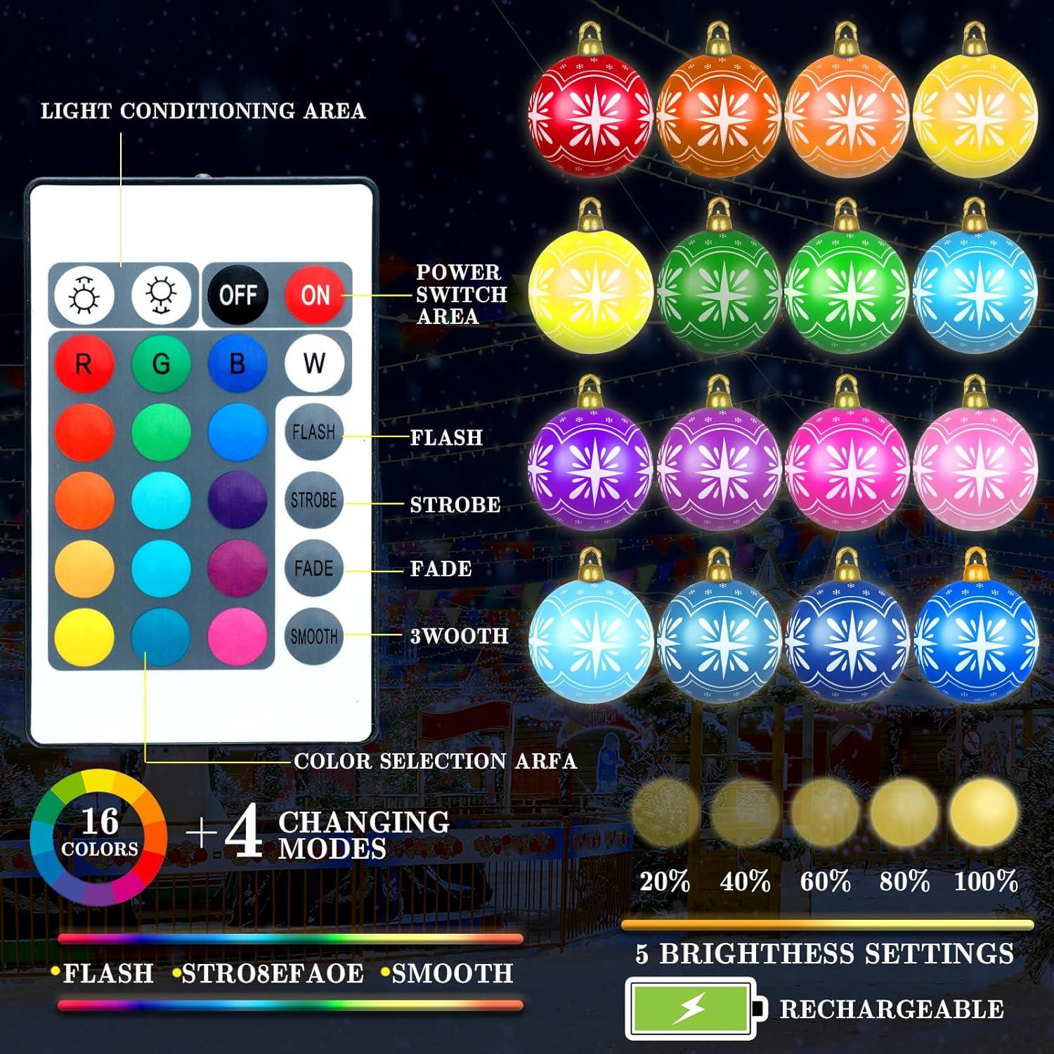 Jetec 3 Pcs Bolas Inflables de Navidad 60 cm Multicolor LED