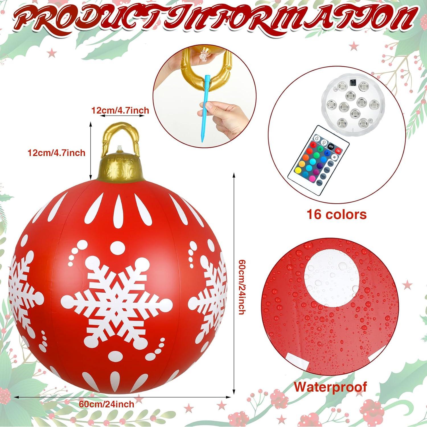 Jetec 3 Pcs Bolas Inflables de Navidad 60 cm Multicolor LED