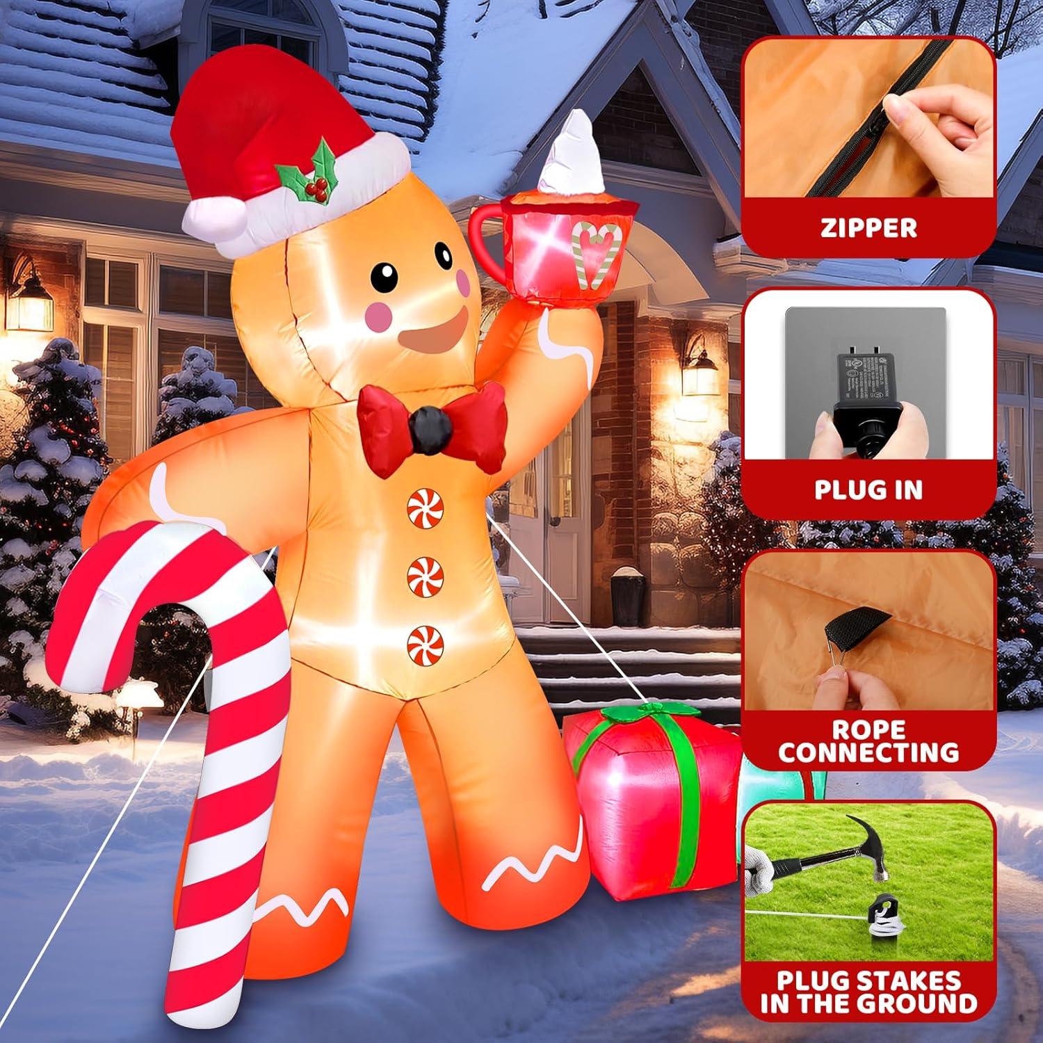 Decoración Inflable de Jengibre Mukum 2.44 m con Luces LED