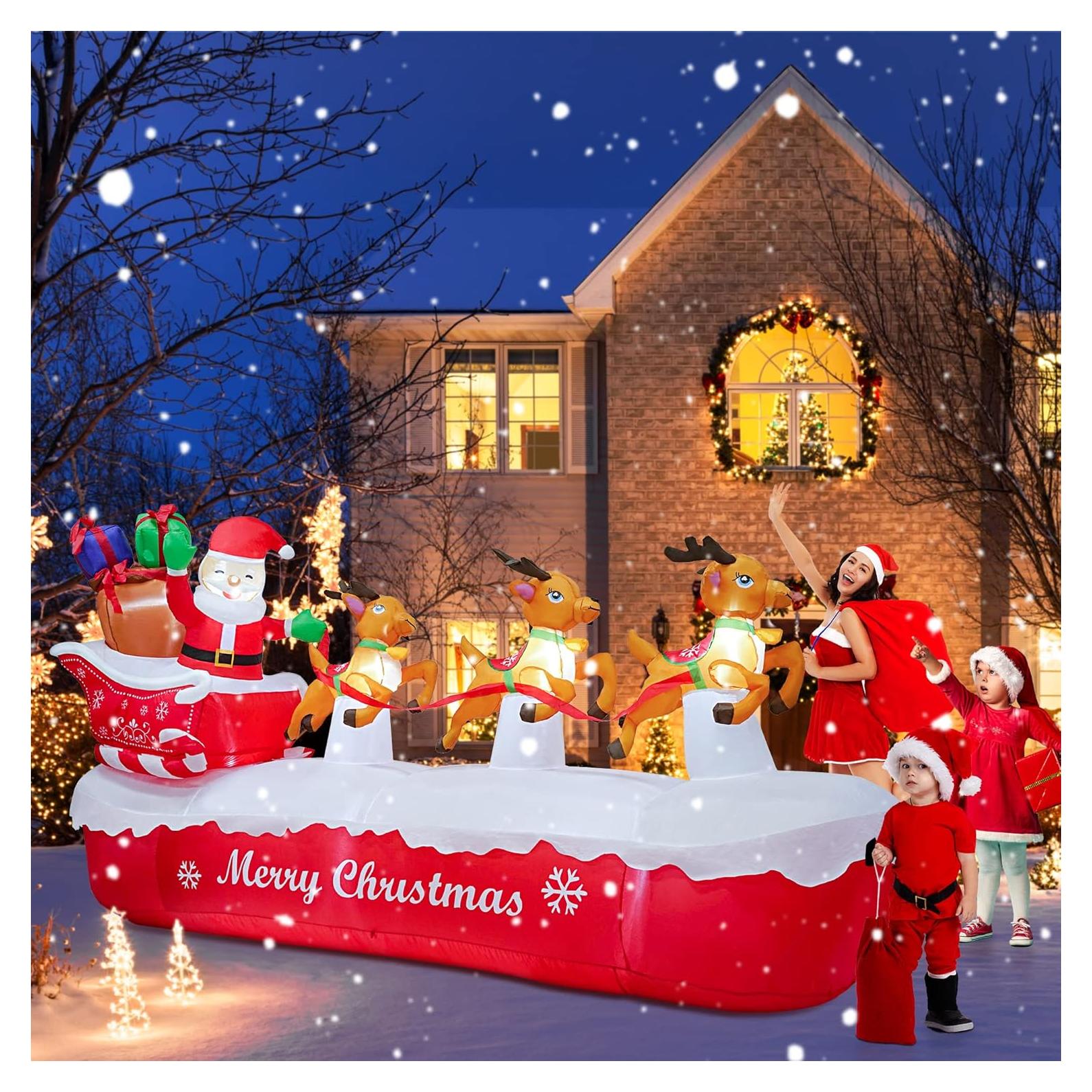 Decoración Inflable Navidad COOLWUFAN Santa Claus 3m con Alces