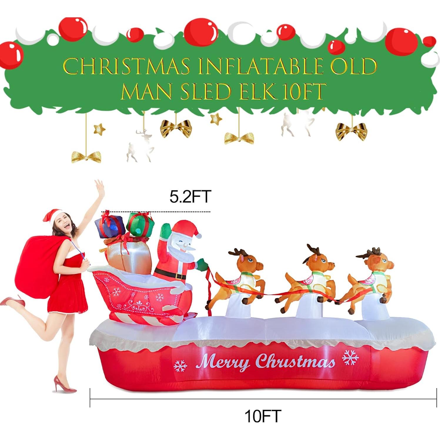 Decoración Inflable Navidad COOLWUFAN Santa Claus 3m con Alces