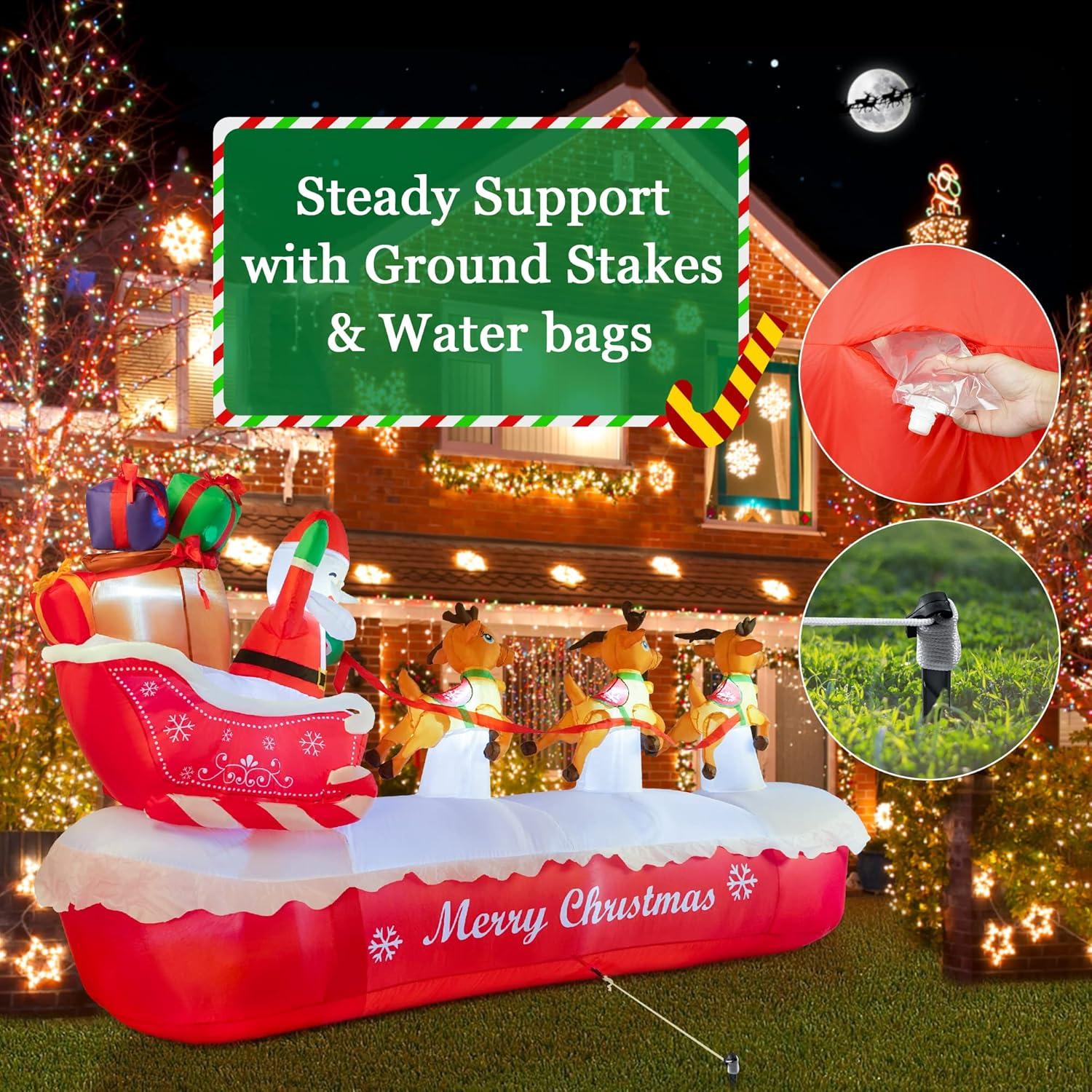 Decoración Inflable Navidad COOLWUFAN Santa Claus 3m con Alces