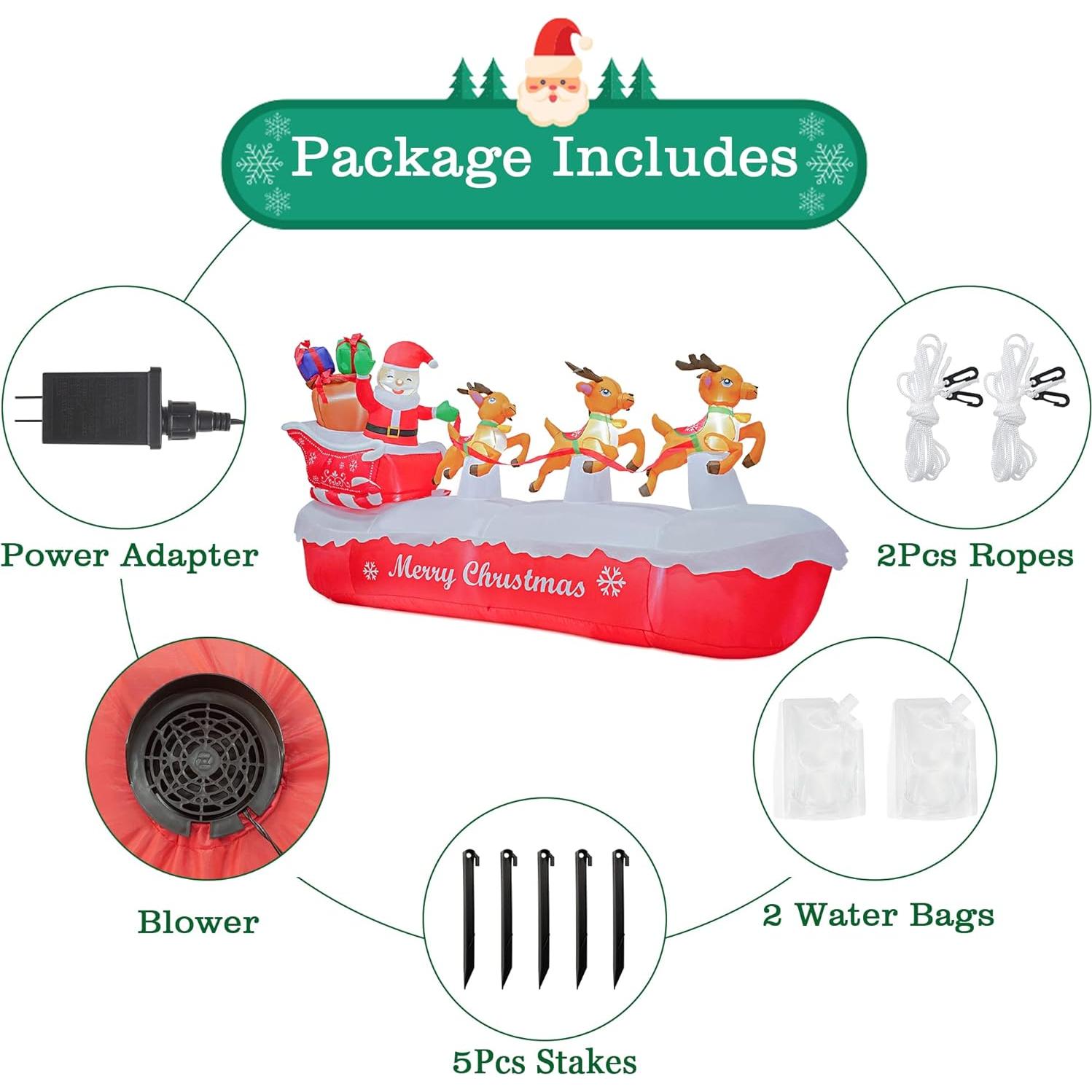 Decoración Inflable Navidad COOLWUFAN Santa Claus 3m con Alces