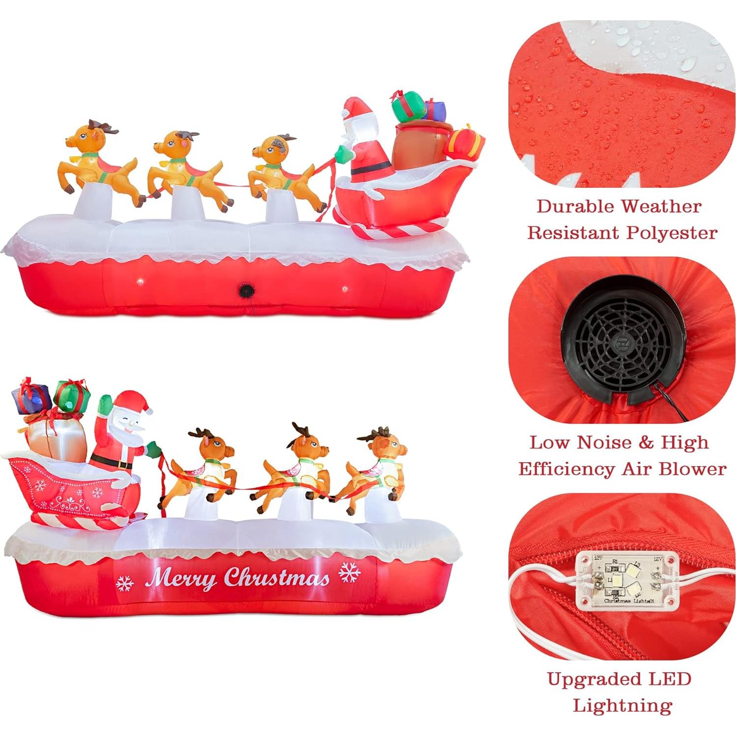 Decoración Inflable Navidad COOLWUFAN Santa Claus 3m con Alces
