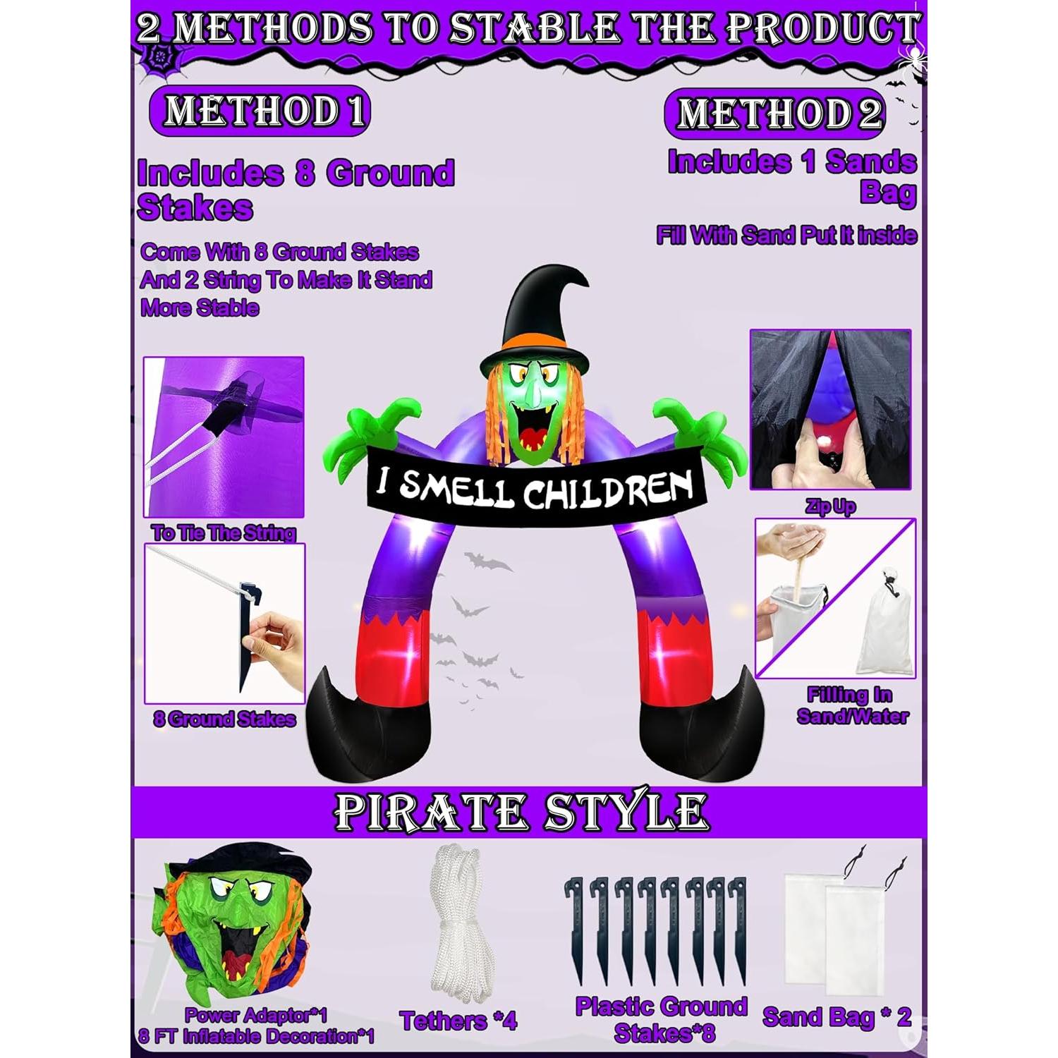 Arco Inflable de Bruja TURNMEON 2.44m con Luces LED