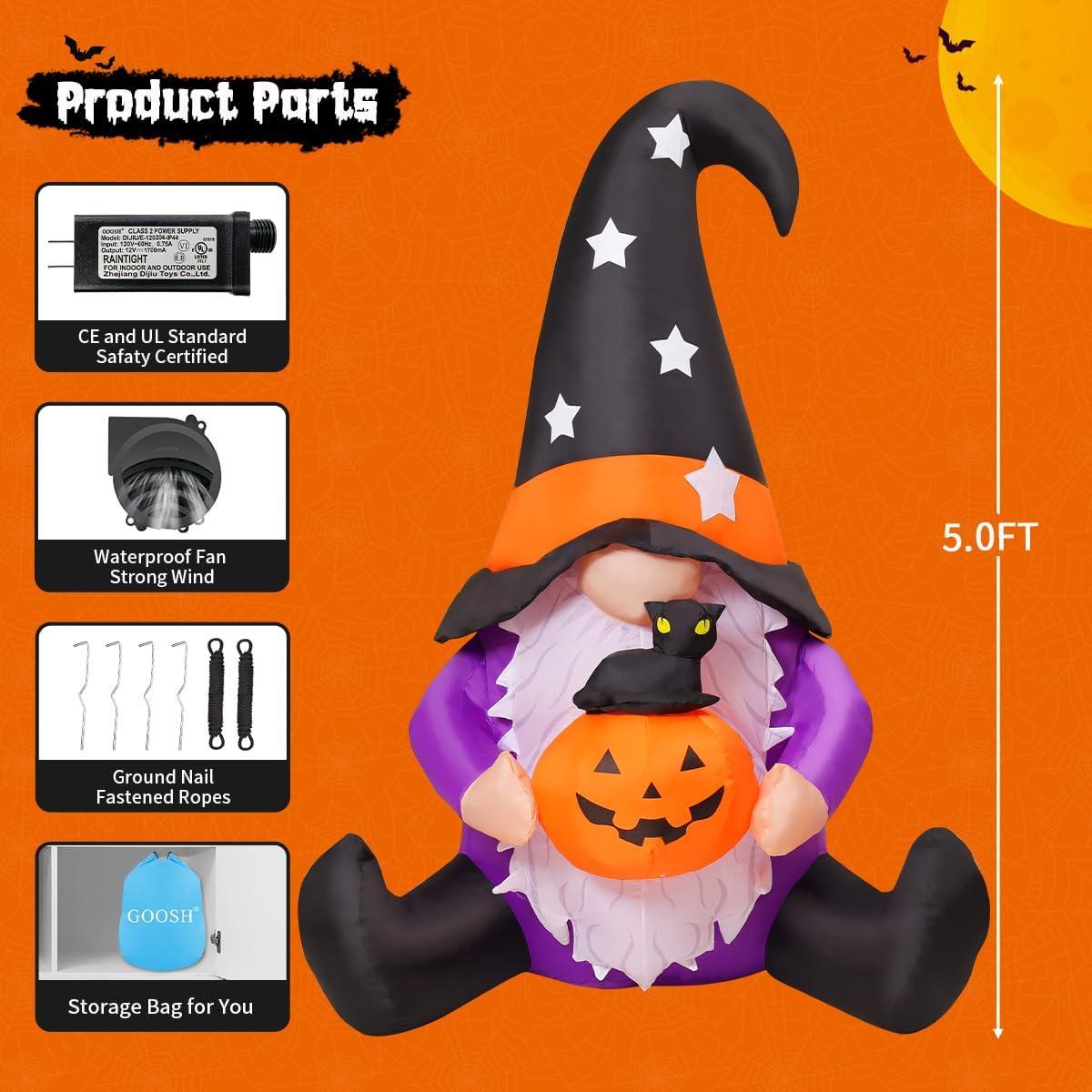 Gnome Inflable de Halloween GOOSH 152 cm con Luces LED