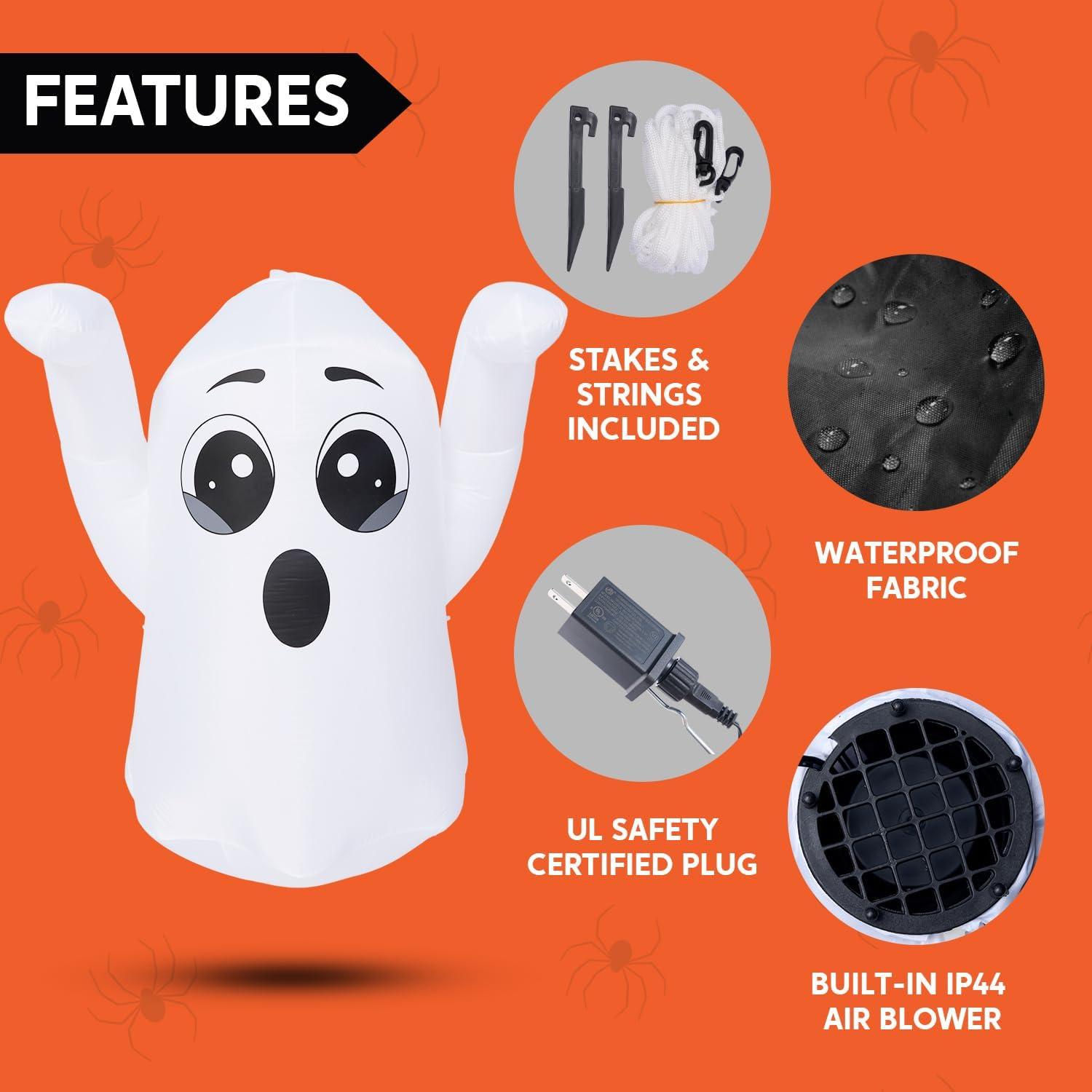 Fantasma Inflable de Halloween Joiedomi 1.52m con Luz LED