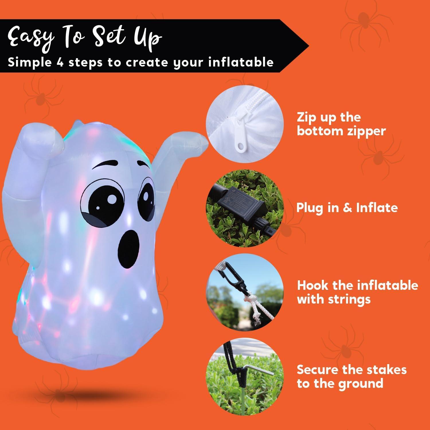 Fantasma Inflable de Halloween Joiedomi 1.52m con Luz LED