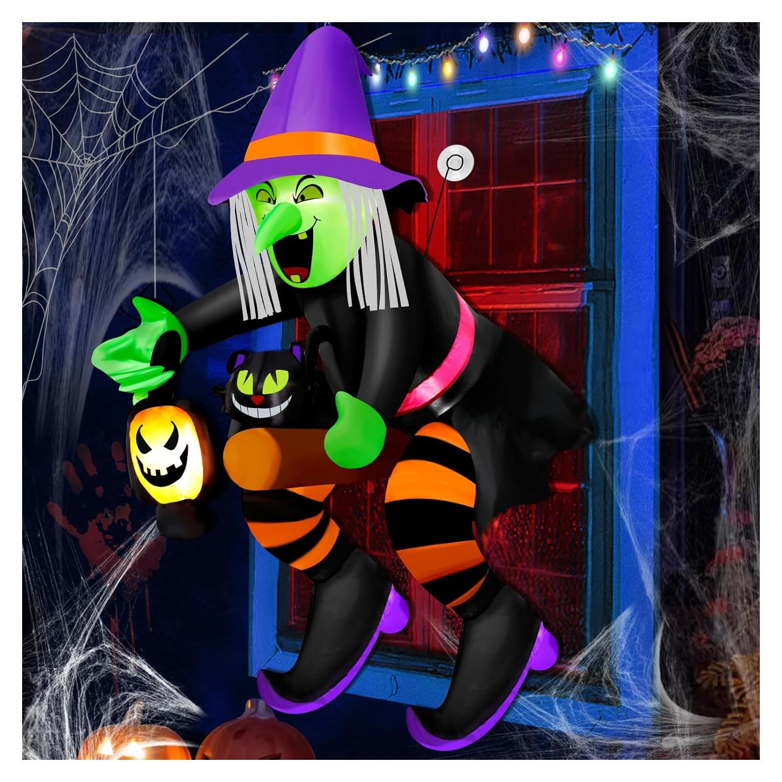 Bruja Inflable de Halloween 4FT Mukum con Luz LED y Gato Negro