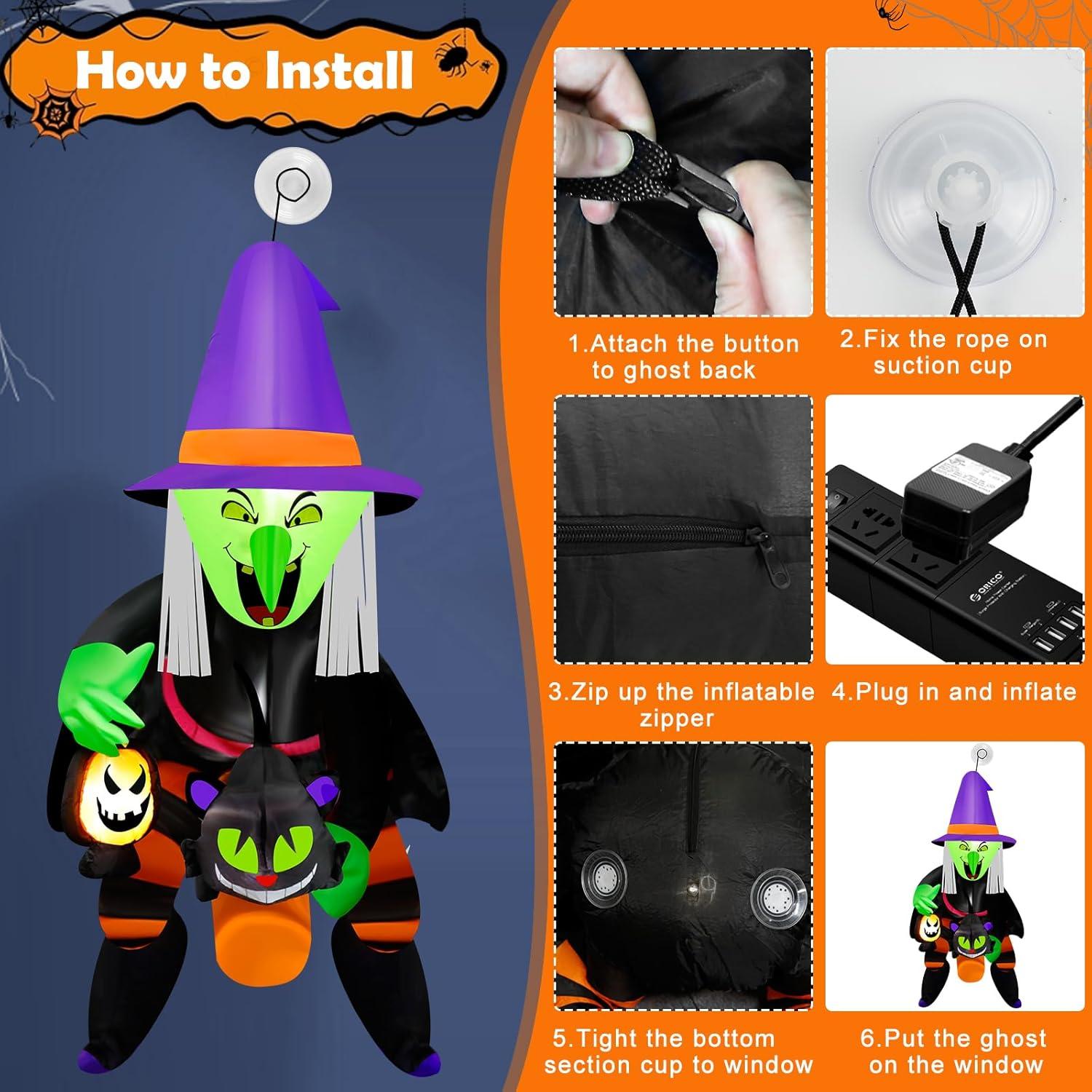 Bruja Inflable de Halloween 4FT Mukum con Luz LED y Gato Negro