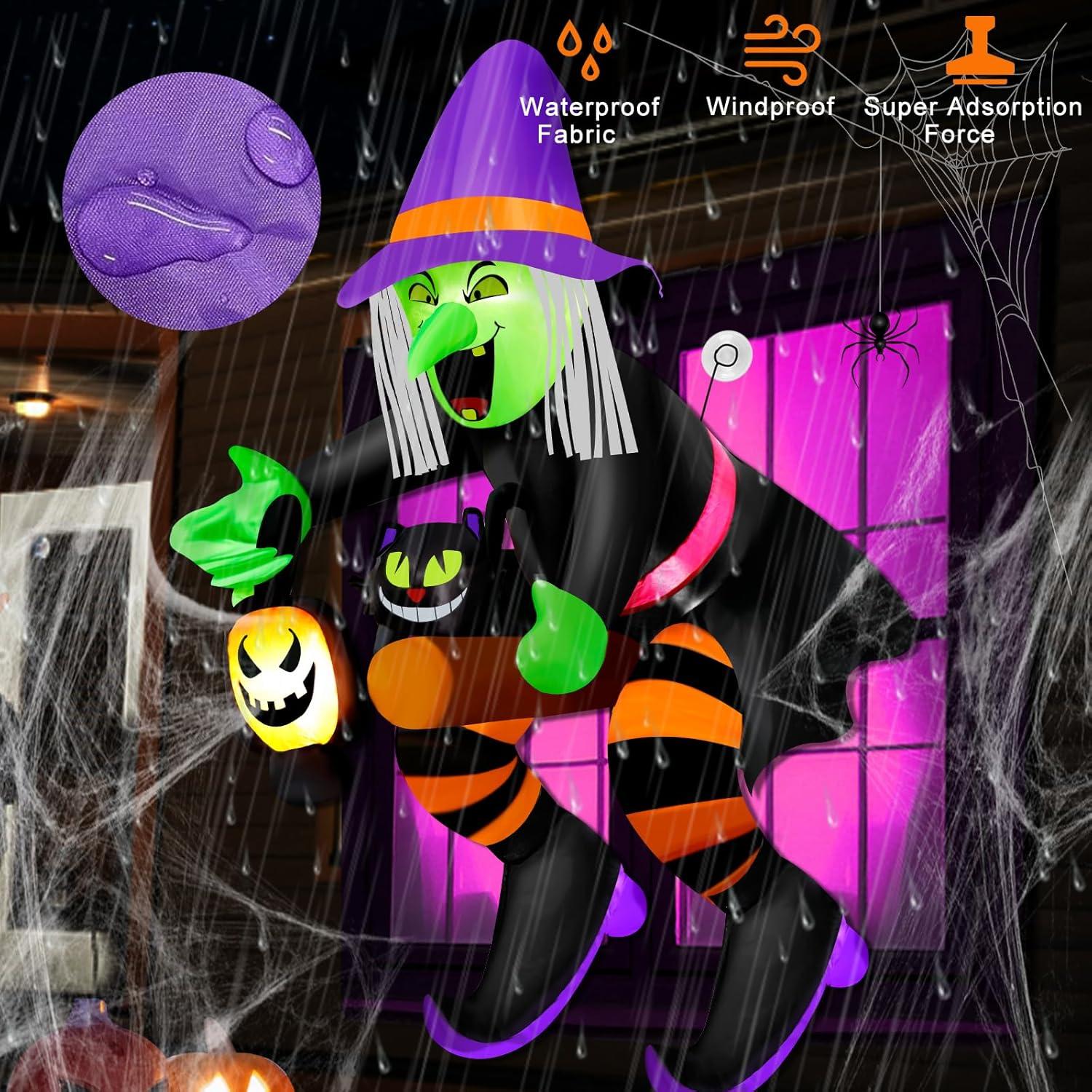 Bruja Inflable de Halloween 4FT Mukum con Luz LED y Gato Negro