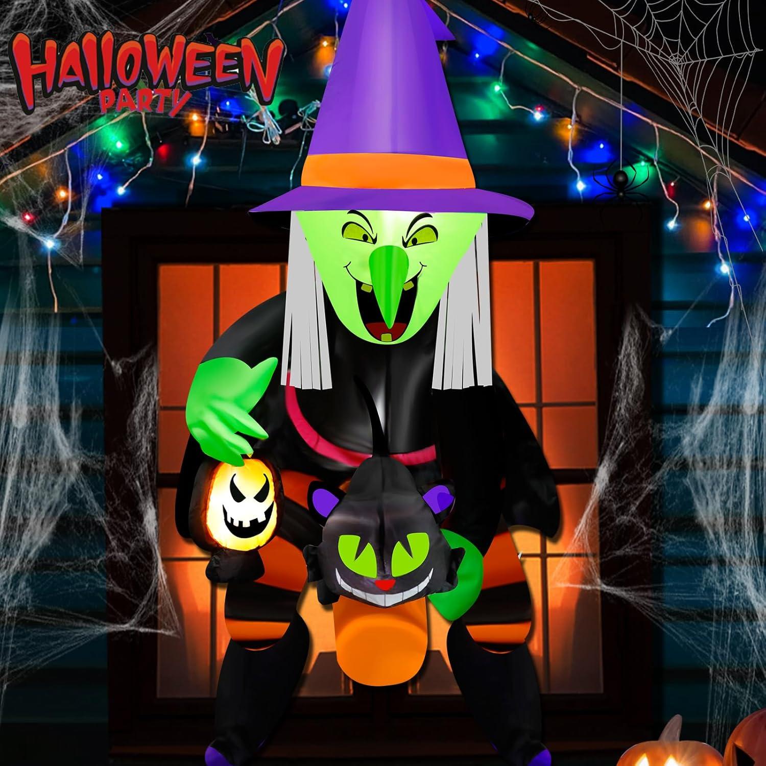 Bruja Inflable de Halloween 4FT Mukum con Luz LED y Gato Negro