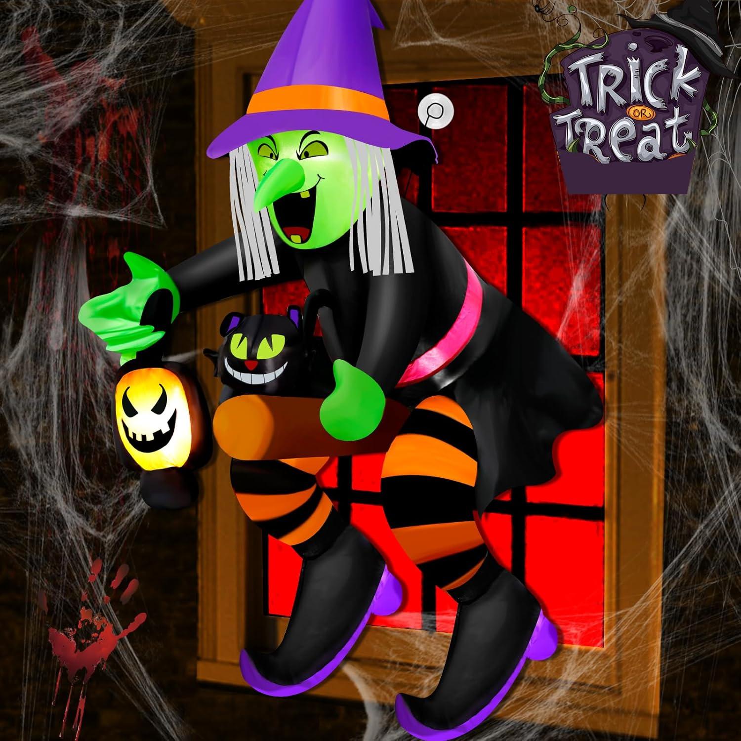 Bruja Inflable de Halloween 4FT Mukum con Luz LED y Gato Negro
