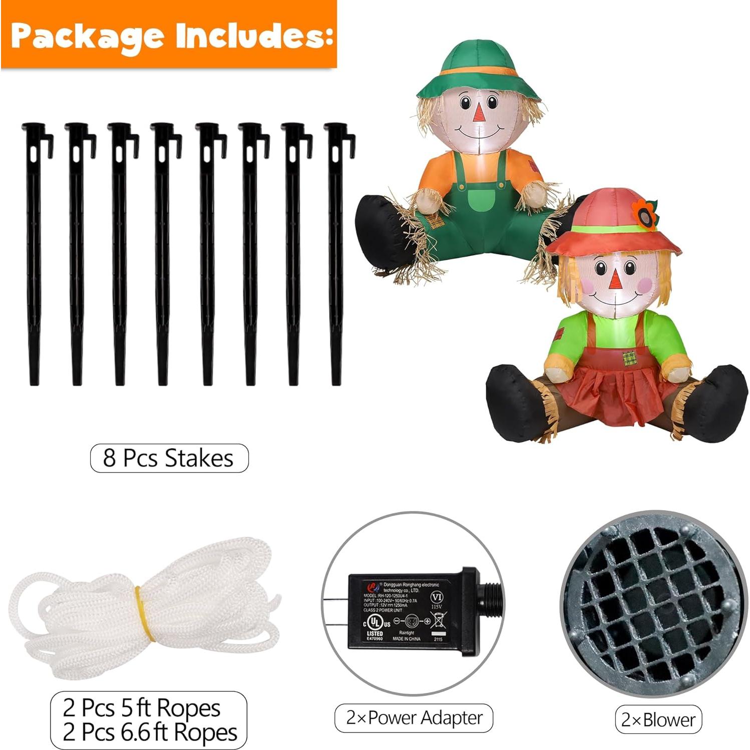 Decoración Inflable de Otoño Lulu Home, 2 Espantapájaros 1.01m con LED