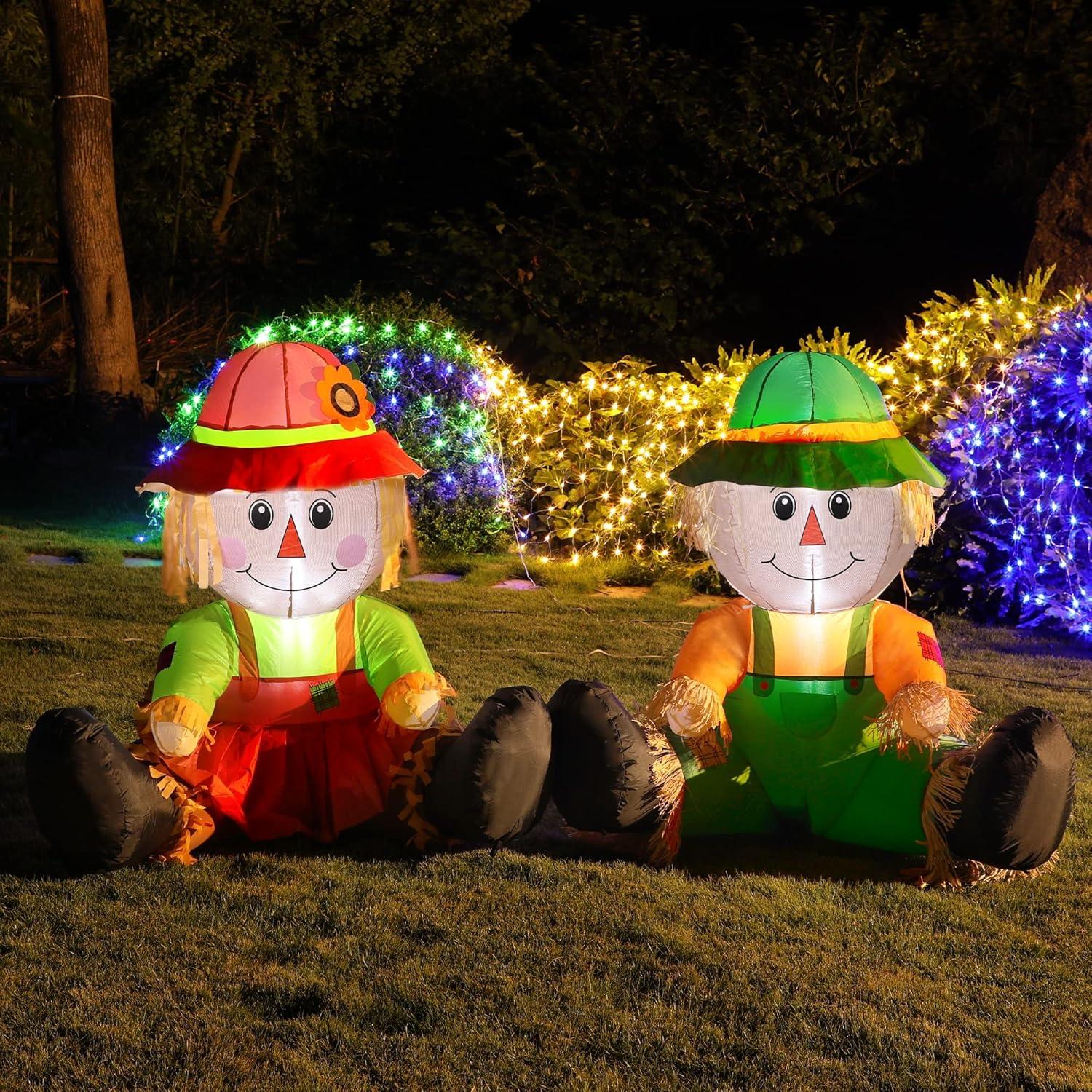 Decoración Inflable de Otoño Lulu Home, 2 Espantapájaros 1.01m con LED