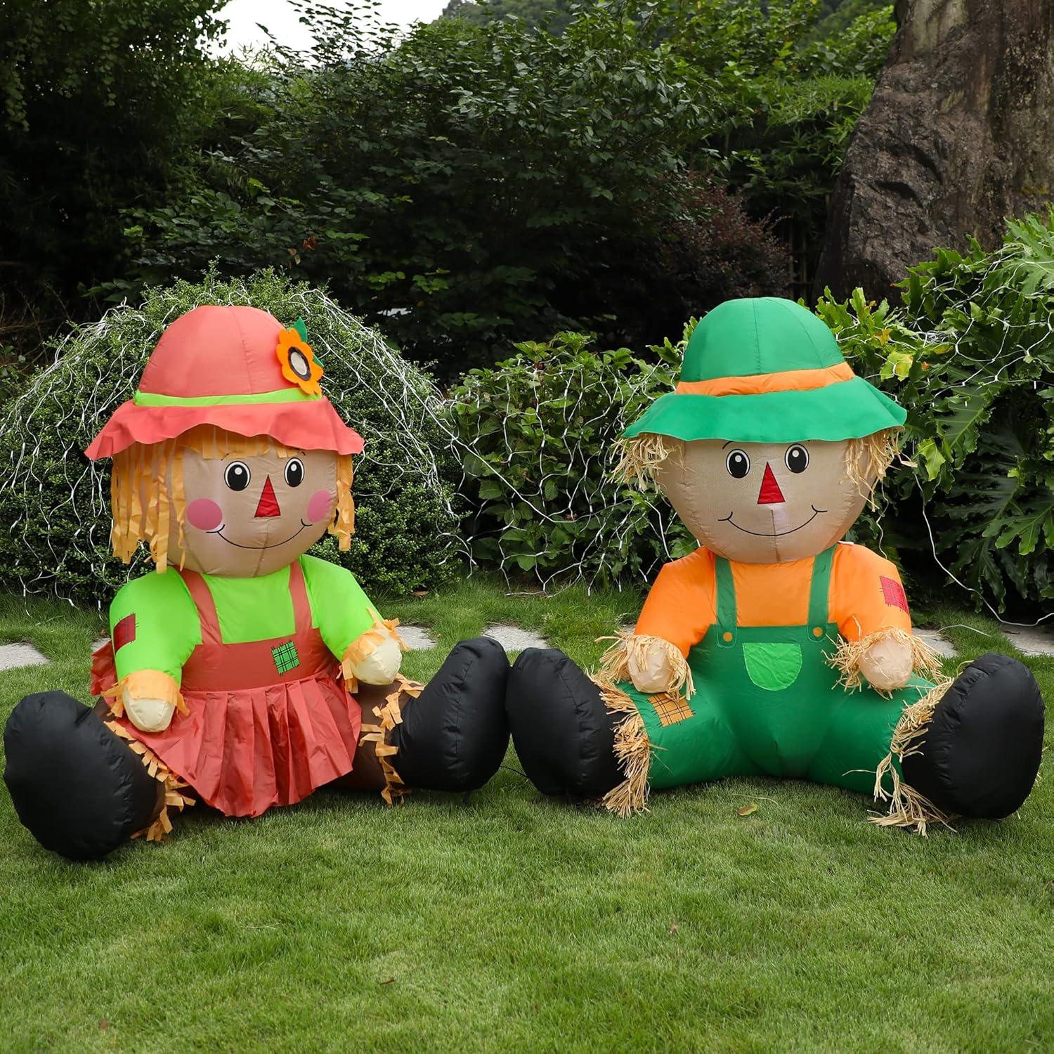 Decoración Inflable de Otoño Lulu Home, 2 Espantapájaros 1.01m con LED