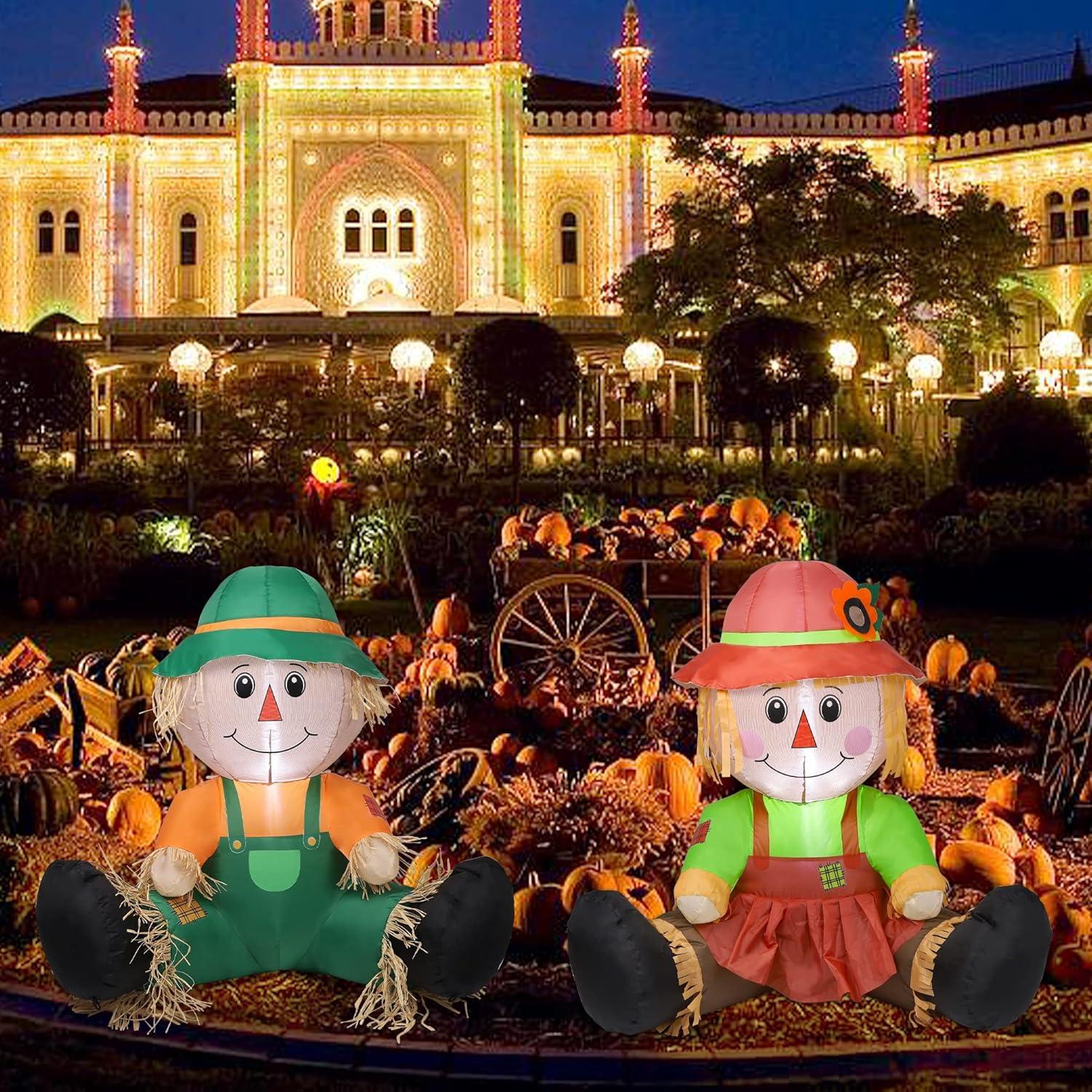 Decoración Inflable de Otoño Lulu Home, 2 Espantapájaros 1.01m con LED