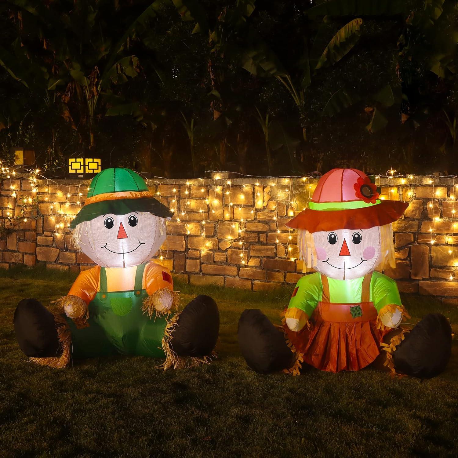 Decoración Inflable de Otoño Lulu Home, 2 Espantapájaros 1.01m con LED