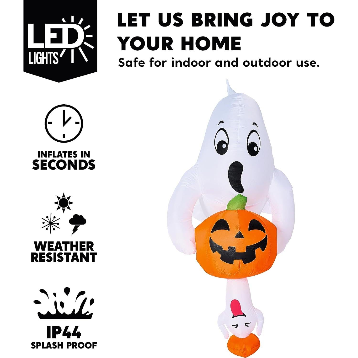 Decoración Inflable Halloween Joiedomi 1.83 m Fantasma y Calabaza