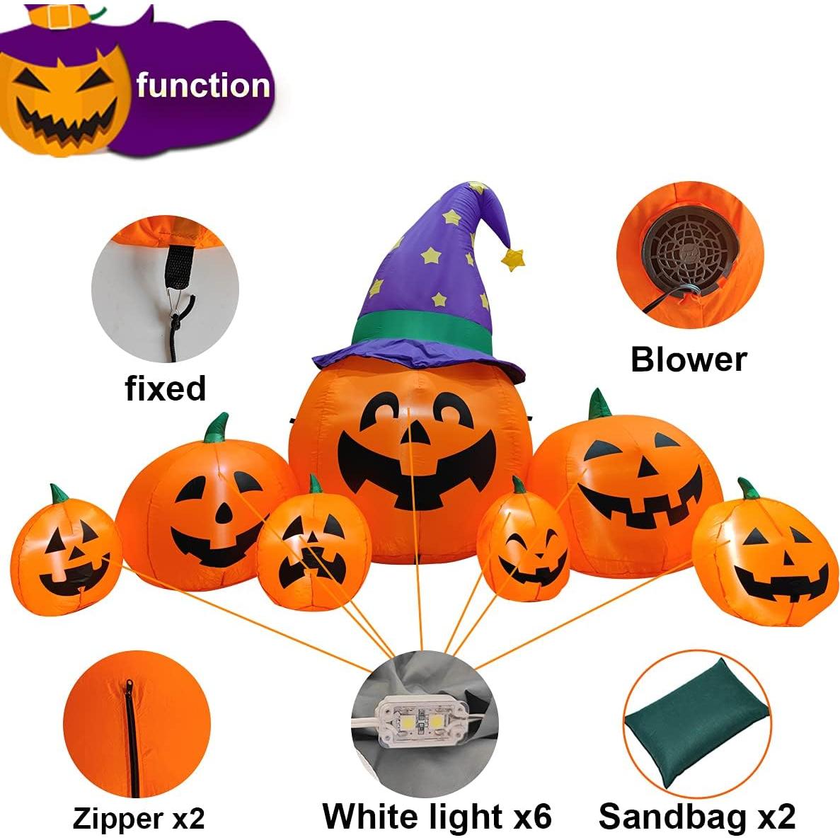 Decoración Inflable Halloween Poptrend 2.5m 7 Calabazas LED