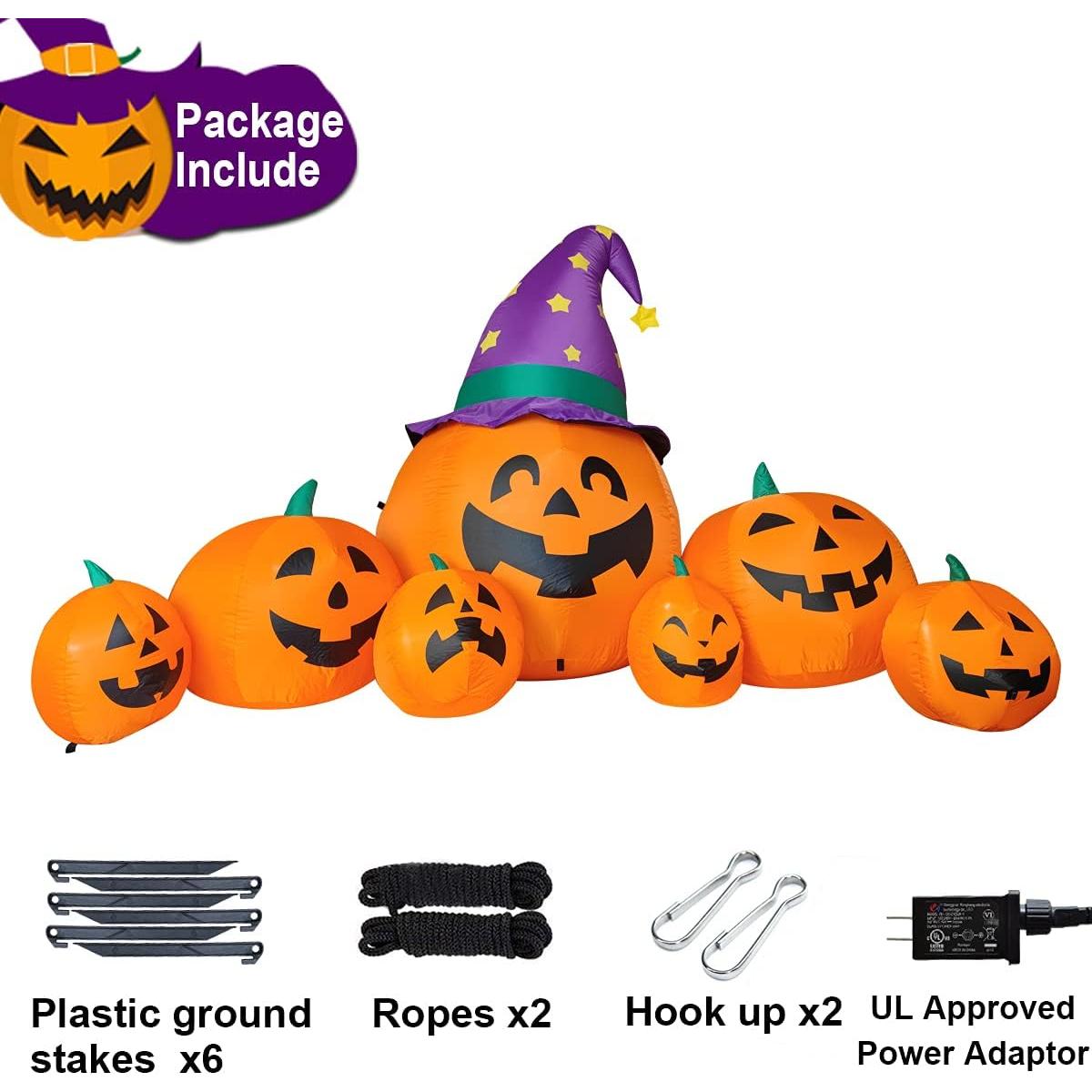 Decoración Inflable Halloween Poptrend 2.5m 7 Calabazas LED