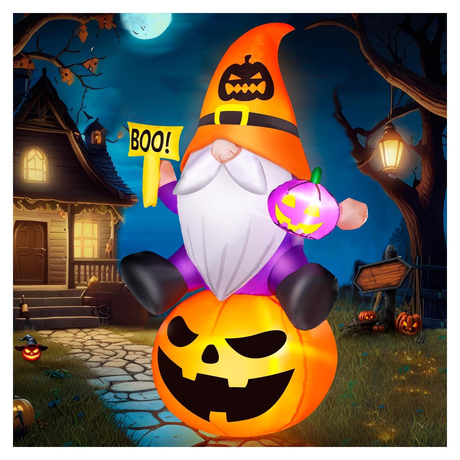 Gnome Inflable de Halloween 5FT con Calabaza y Luces LED