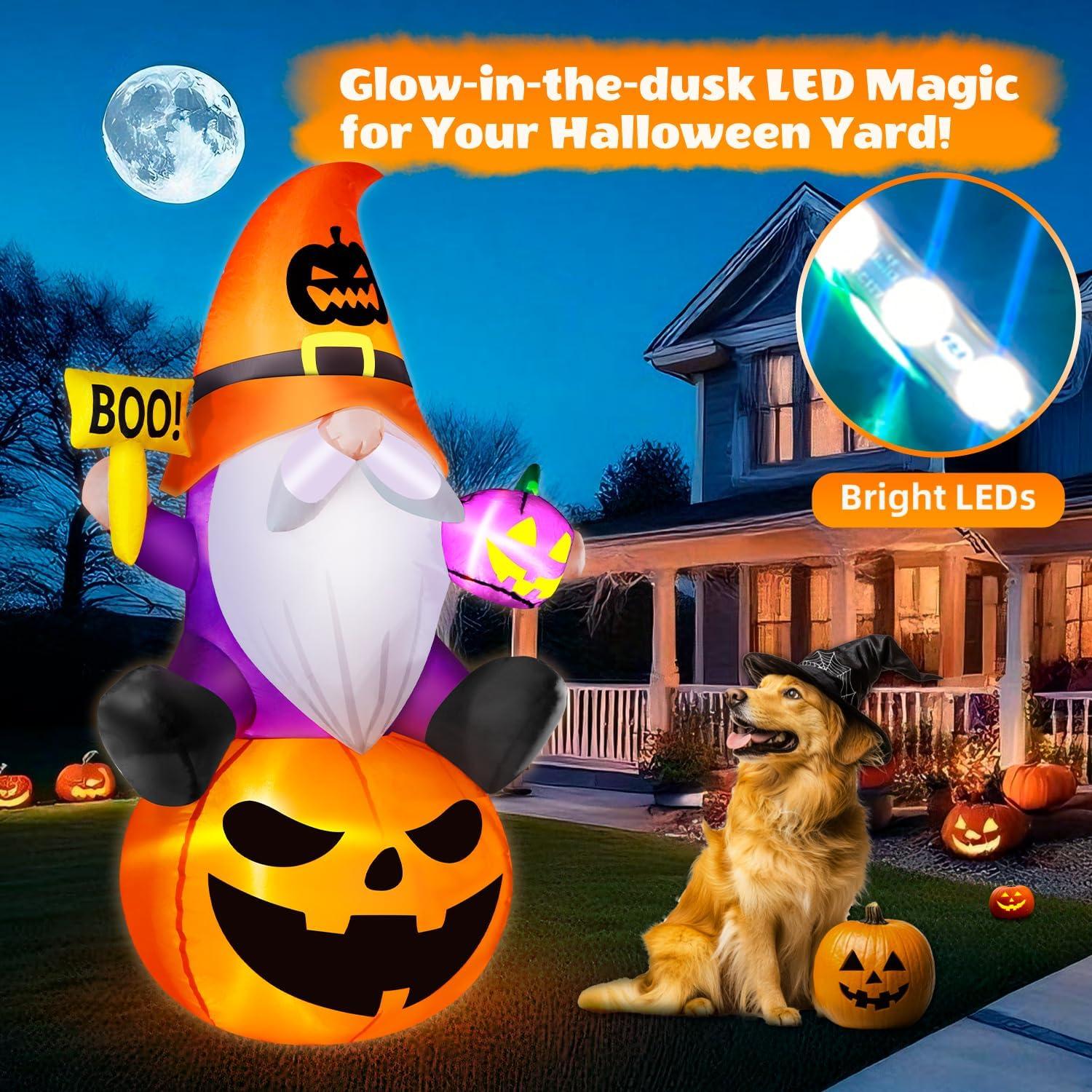 Gnome Inflable de Halloween 5FT con Calabaza y Luces LED