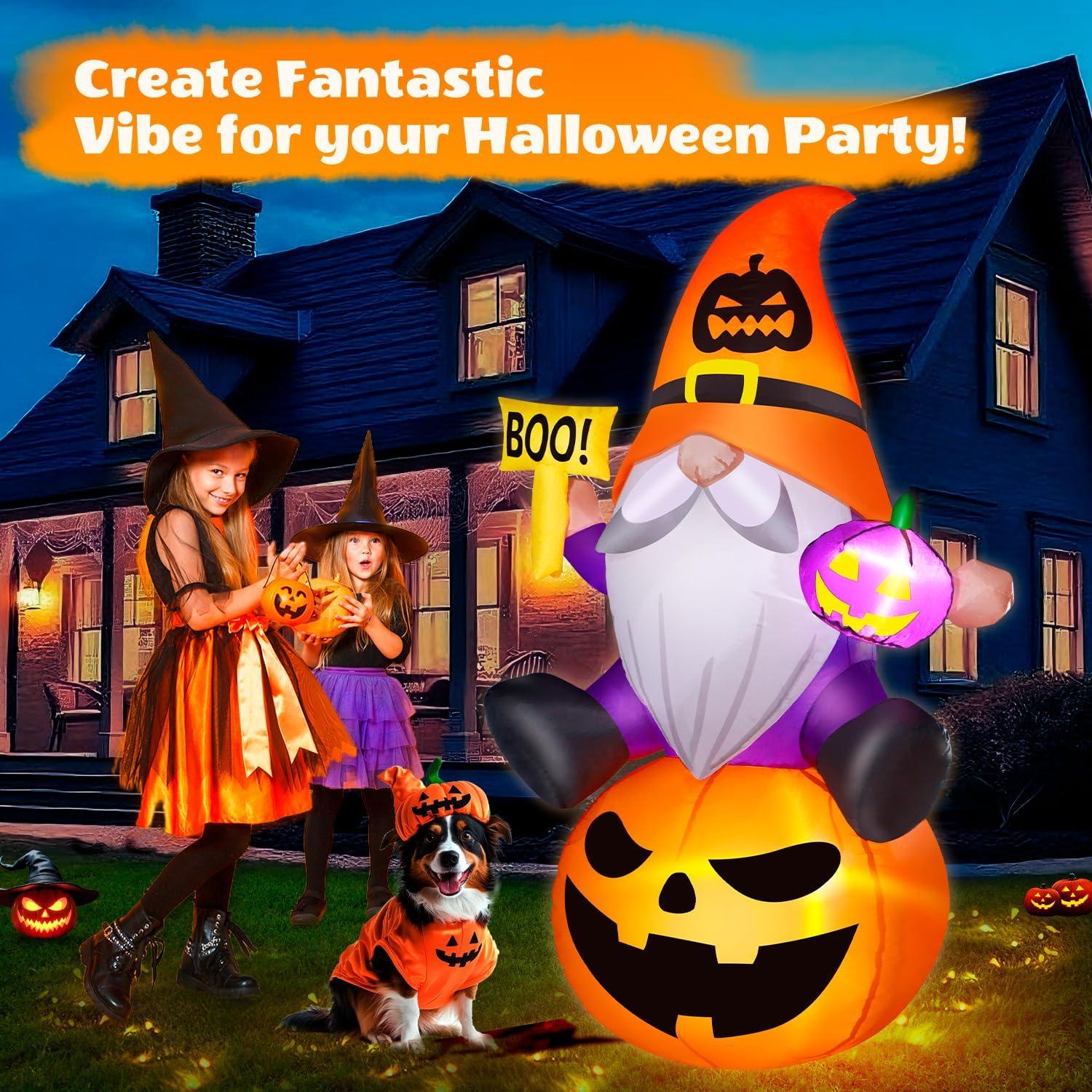 Gnome Inflable de Halloween 5FT con Calabaza y Luces LED