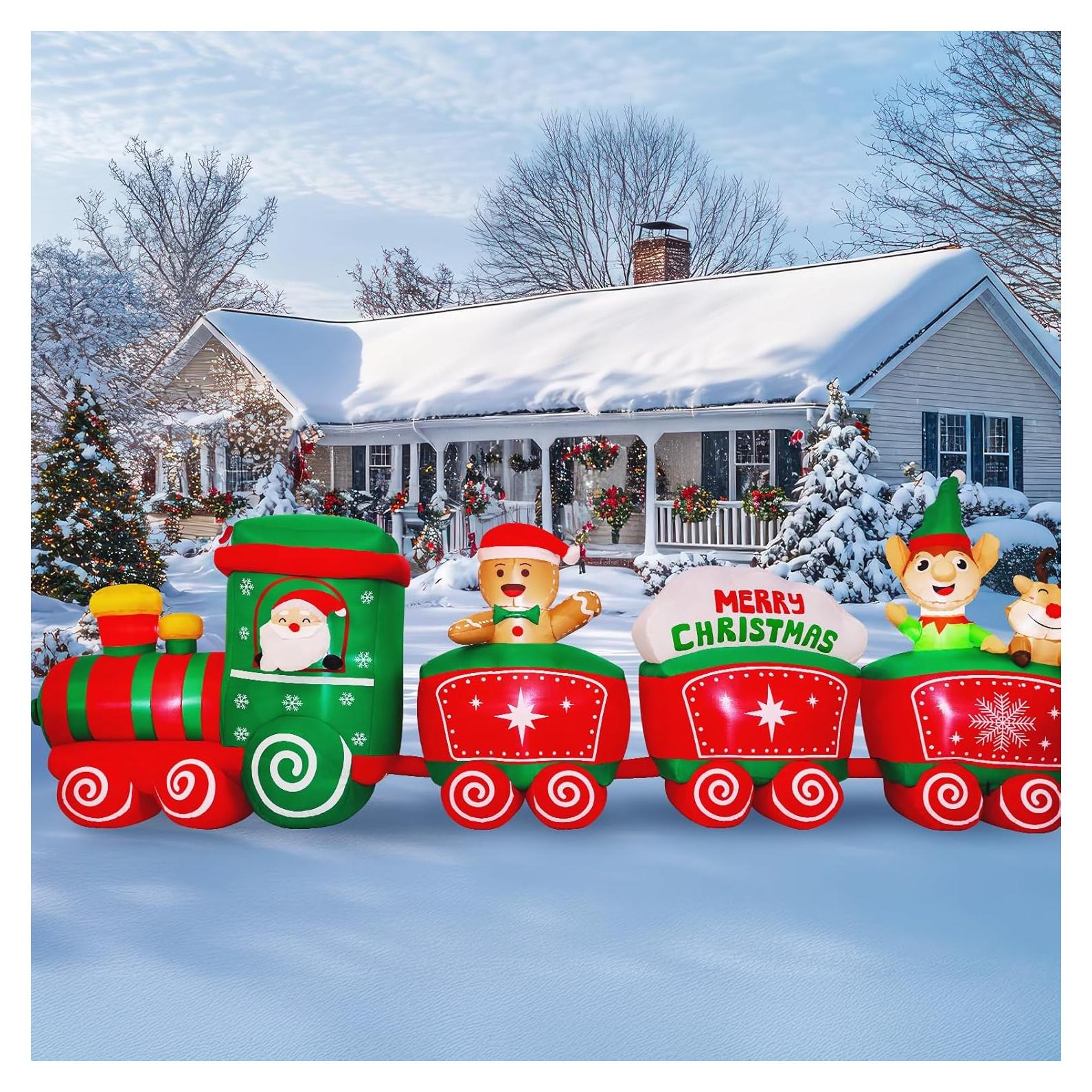 Tren Inflable de Navidad Max Fun 12ft con Santa y Luces LED